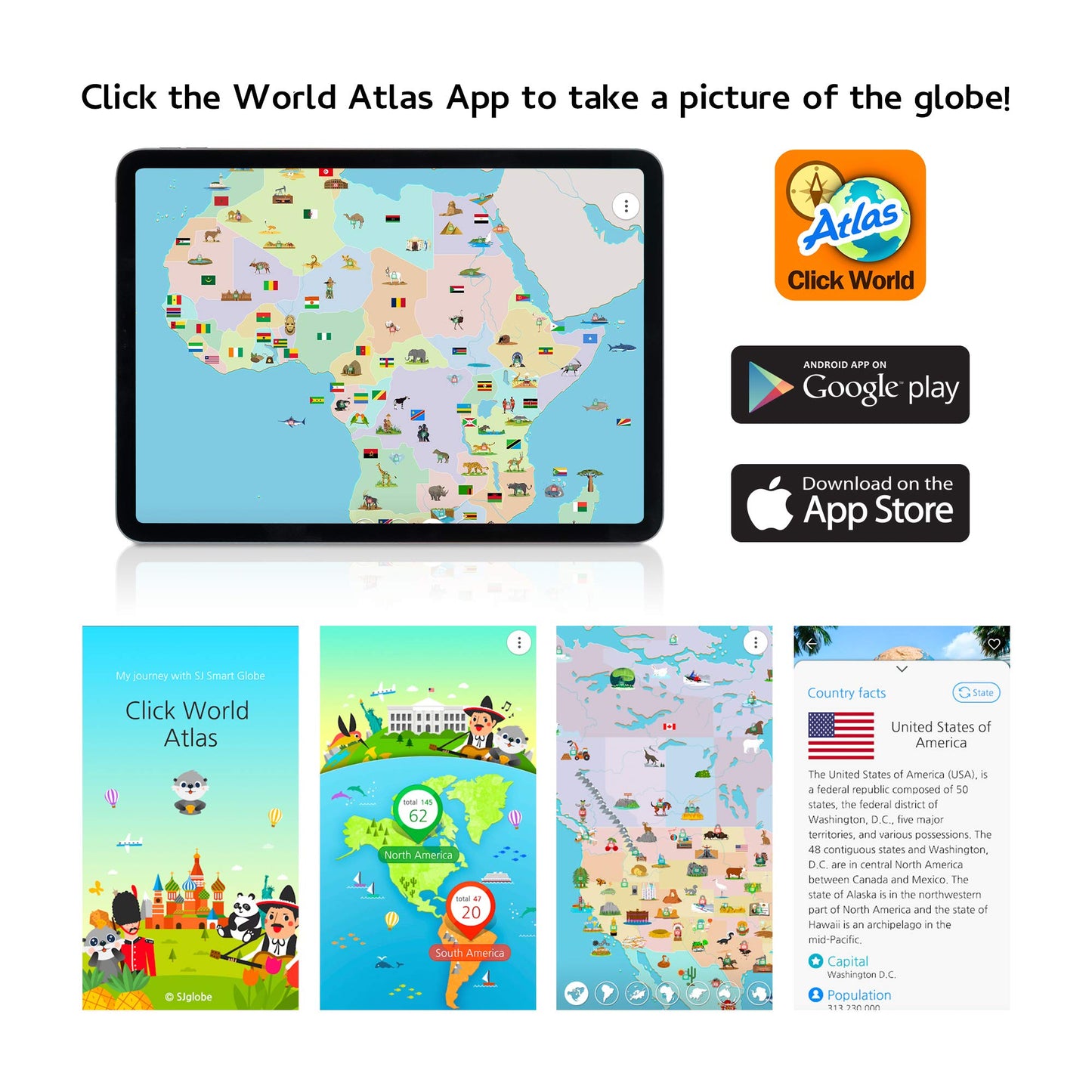 SJSMARTGLOBE Interactive 10" Globe for Children with Stand (DIY) - App-Compatible, 400 Wonders, 1000+ Facts, LED Constellations, STEM Globe, World Lamp & Earth Decor