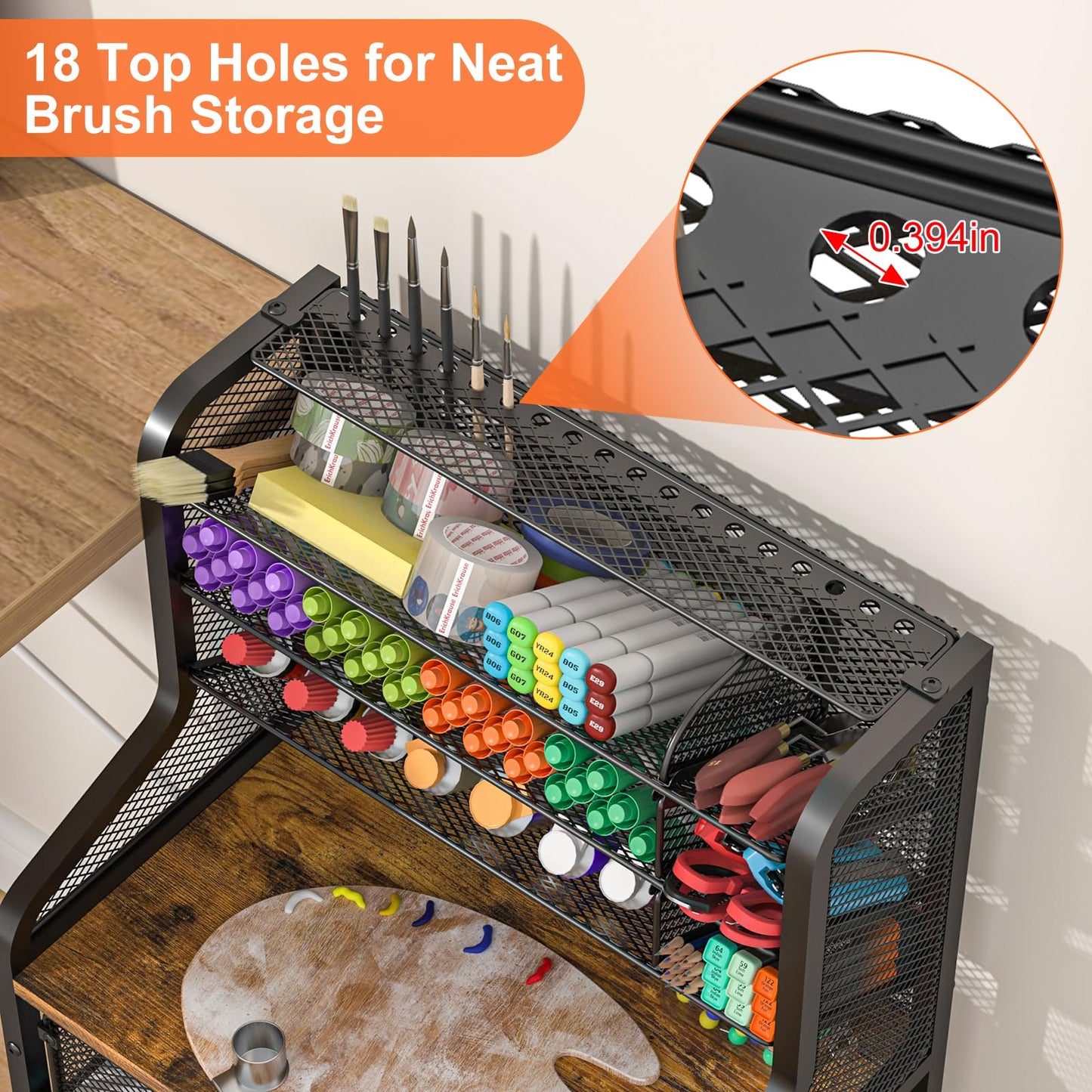 Small Rolling Utility Cart with Drawer, Metal Craft Storage Cart with Lockable Wheel, Versatile Art Organizer with 6 Tiers & Removable Dividers for Drawing Room, Store Paint & Artifact, Patent Pending