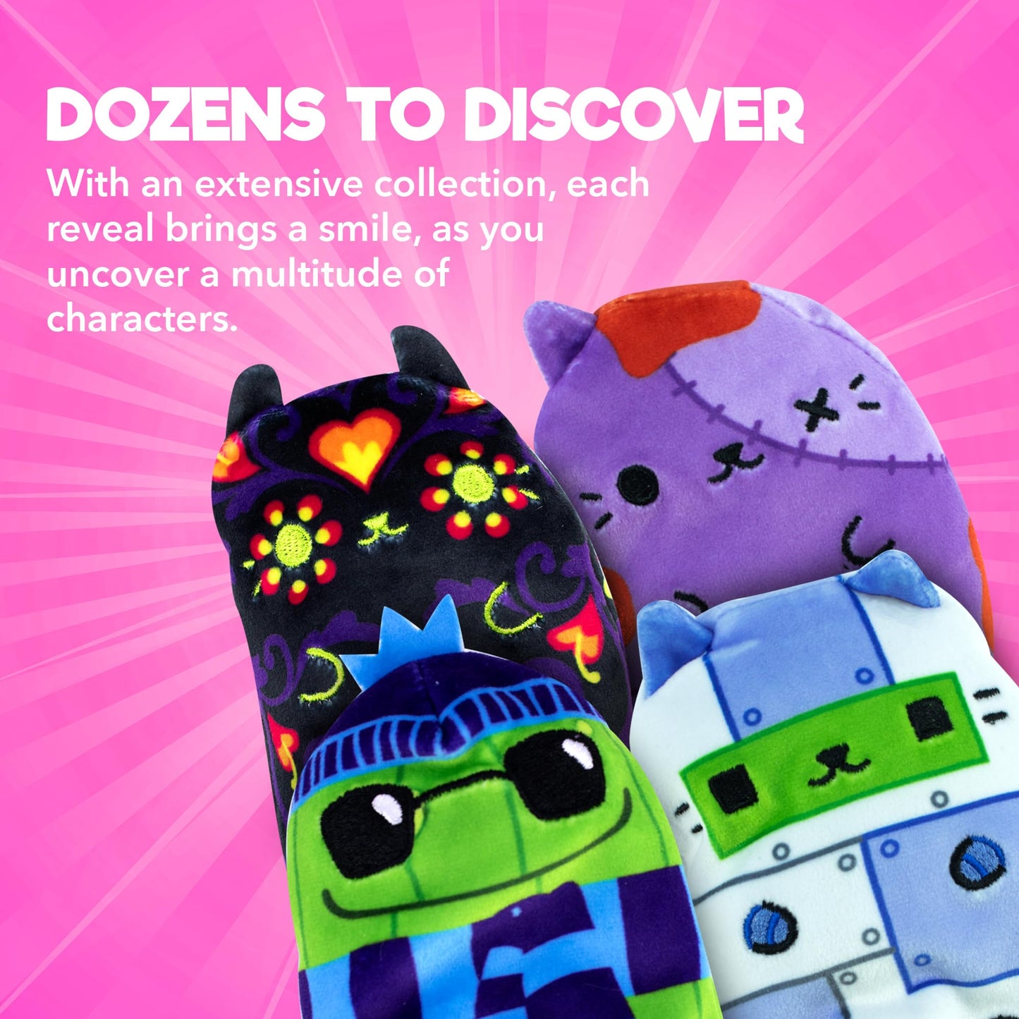 Cats vs Pickles 12pk Mystery Bags Fuchsia Wave B 4" Bean Filled Plushies | Blind Bags for Girls and Boys | Surprise Bean Collectibles | Sensory Friendly Mystery Bag Toys for Kids & Adults | 12-Pack