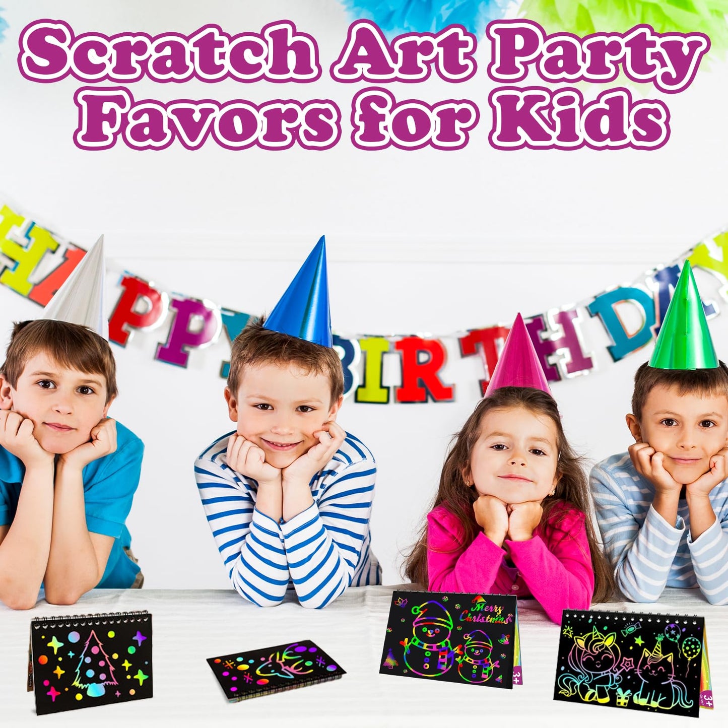 HXDOGSP Scratch Art for Kids: 28 Pack Rainbow Scratch Notebook for 4-8 Years Old Children, Kids Party Accessories, 8 Page