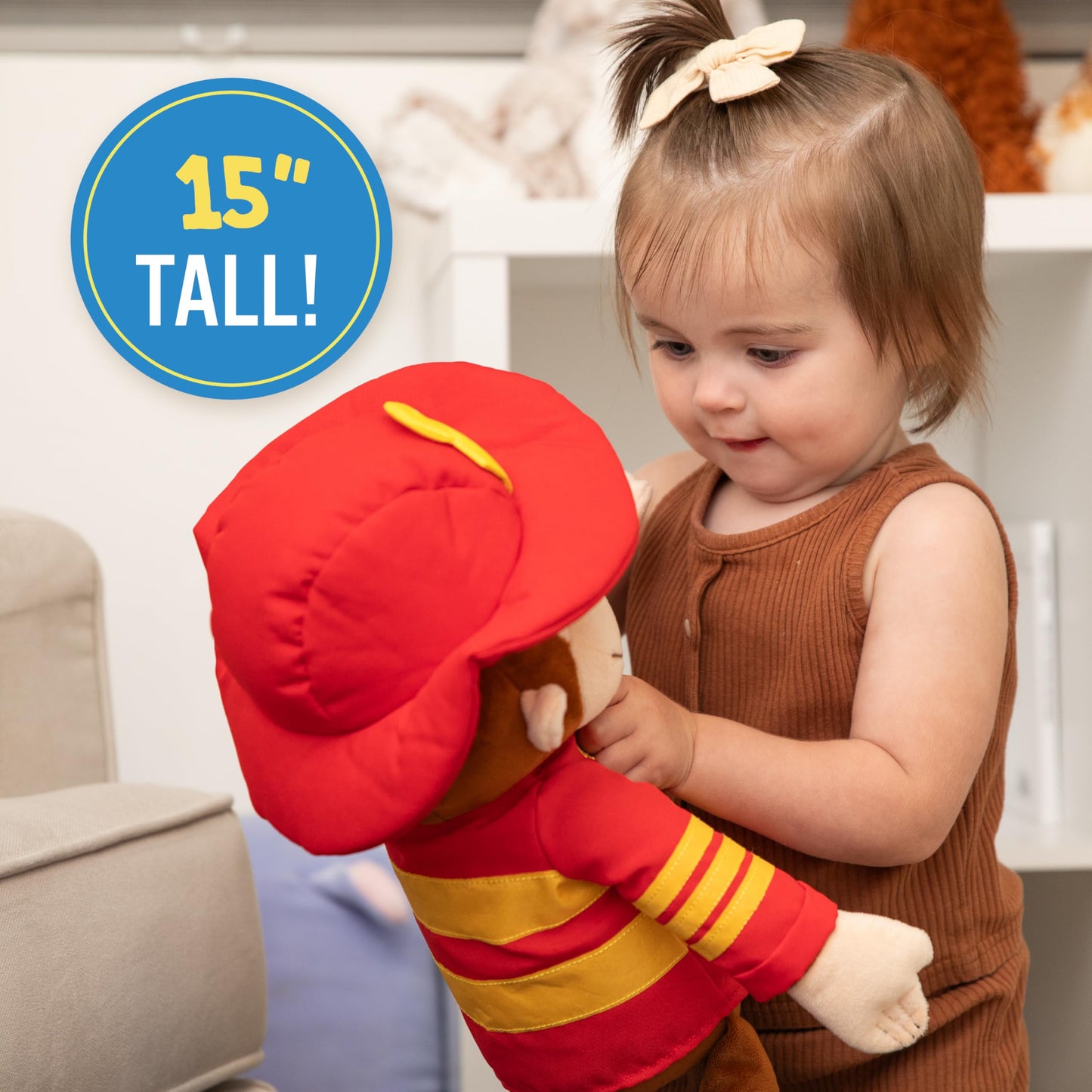 Kids Preferred Curious George Fireman 15 inch Stuffed Animal Plush Toy for Toddler Boys & Girls
