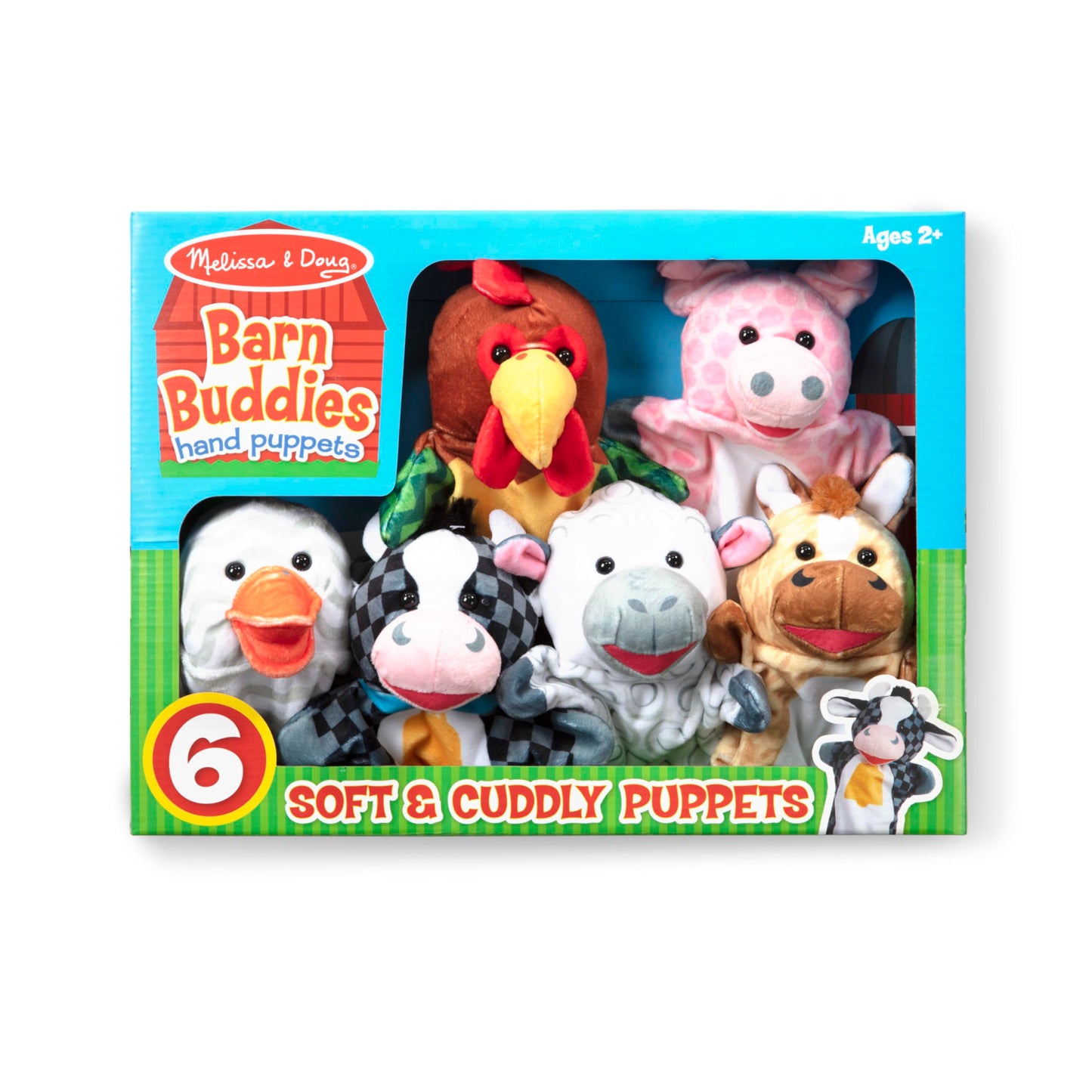 Melissa & Doug Barn Buddies Hand Puppets, Set of 6 (Cow, Sheep, Horse, Duck, Chicken, Pig) Farm Animal Puppets for Toddlers Age 2+
