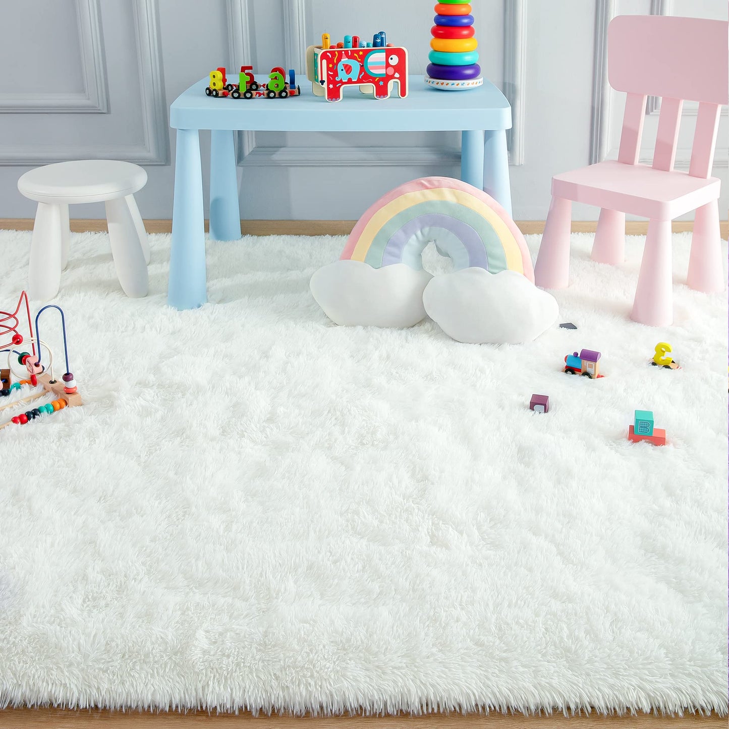 Foxmas Large Area Rugs for Living Room Bedroom 6x9 Feet, Fluffy Kids Room Plush Shaggy Nursery Rug Furry Throw Carpets for Boys Girls, College Dorm Fuzzy Rugs Home Decorate Rug, Cream
