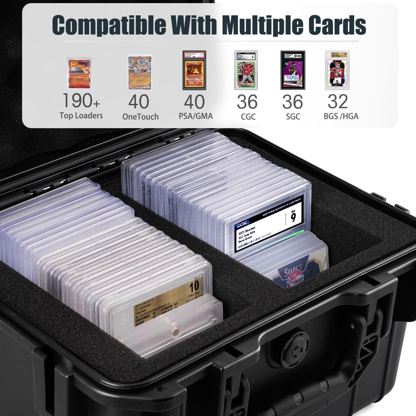 QINGUANG Graded Card Storage Box,Trading Card Case with 4 Foam Dividers,IP67 Waterproof PSA Slab Case for PSA/CSG/CGC/SGC/BGS Top Loaders Sports Cards