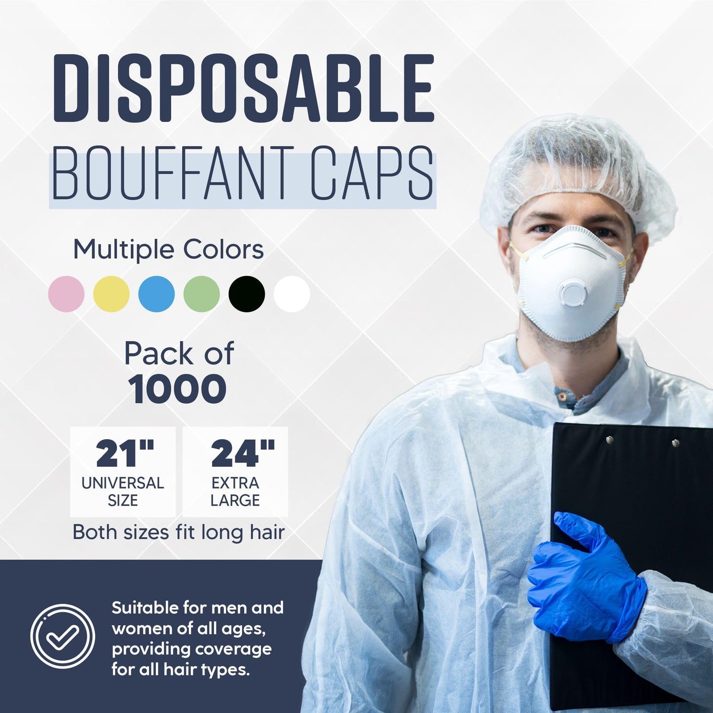 Medical Nation 21" Disposable Bouffant Caps |CASE of 1000, White| Hairnets, Non-Woven, Non-Pleated Head Hair Covers |for Medical, Labs, Nurse, Tattoo, Food Service, Hospital, Cooking - Size 21" White