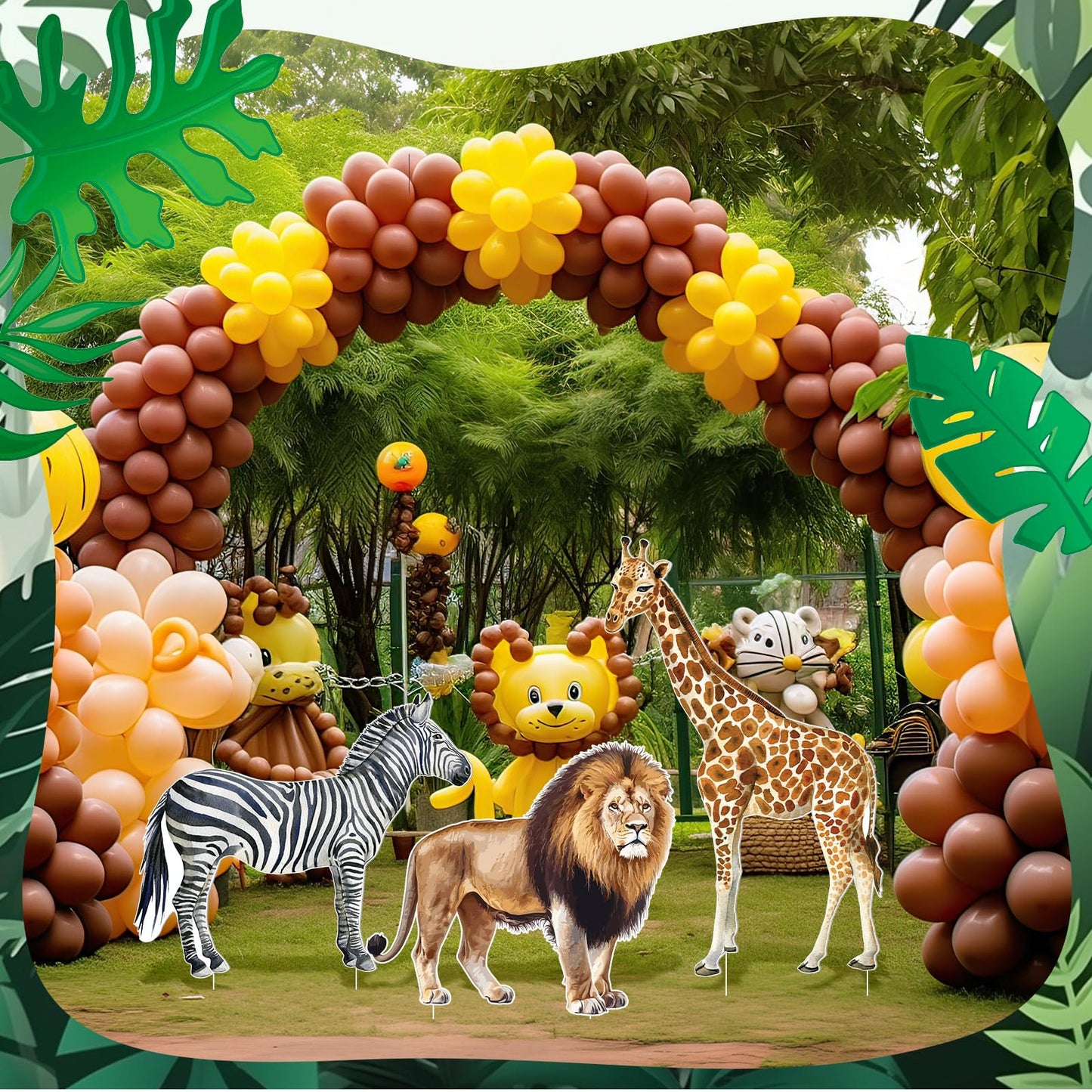 Amyhill 3 Pcs Jungle Safari Animal Cardboard Cutout Standup Life Size Safari Birthday Party Decorations Lion Giraffe Zebra Cardboard Cutouts for Baby Shower Birthday Party Photo Backdrop Favors