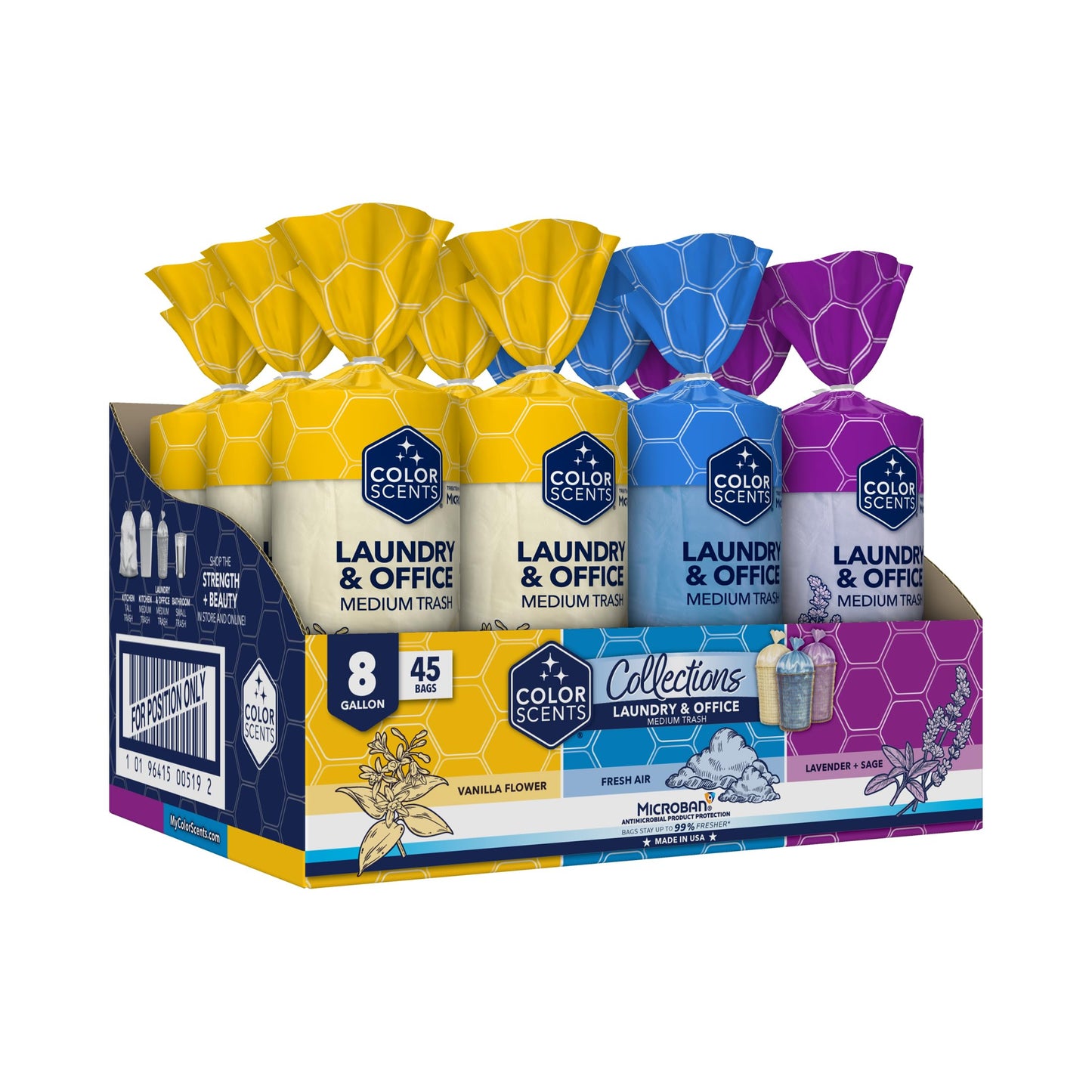Color Scents 8 Gallon Medium Trash Bags – Scented Garbage Bags for Laundry & Office | 540 Count | Twist Tie | Collection | Made in USA