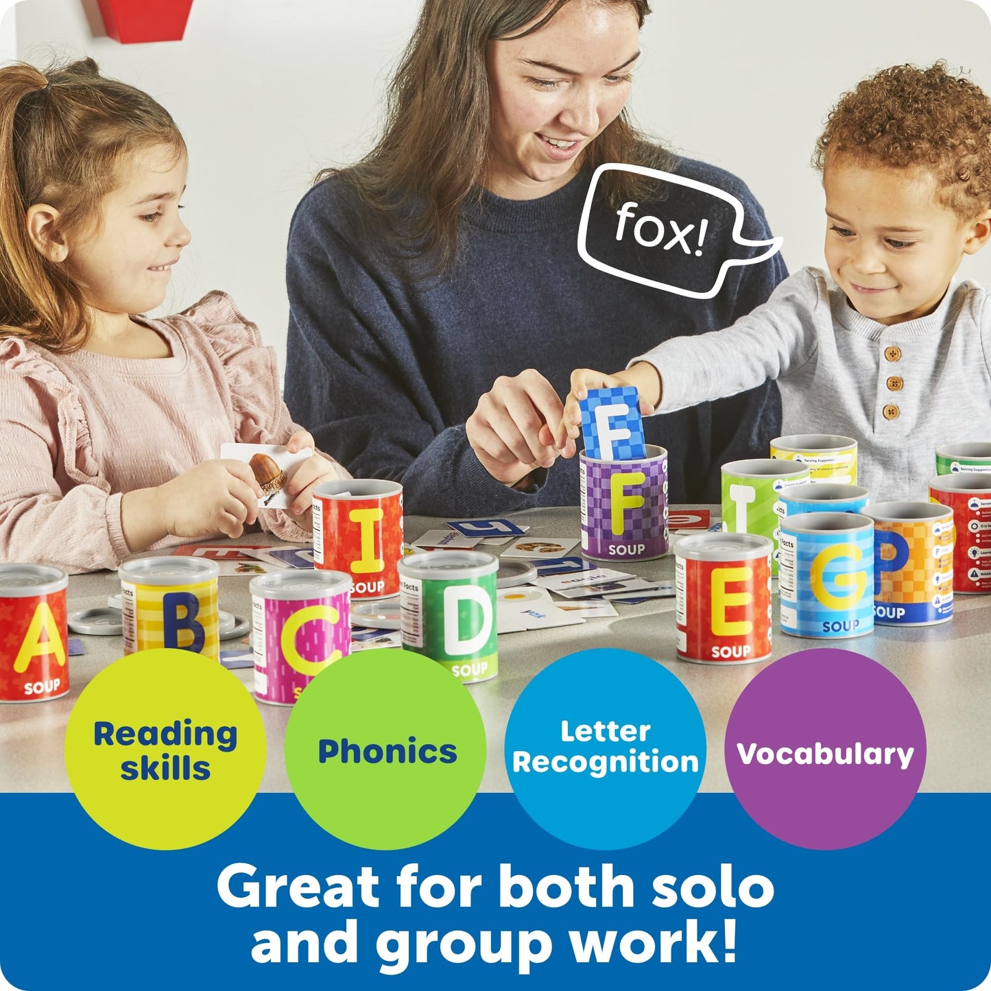 Learning Resources Alphabet Soup Sorters - Early Phonics Manipulatives, ABC Awareness Recognition, Reading Readiness, Language Development, Toddler Activities, Fine Motor Skills, Gifts for Kids