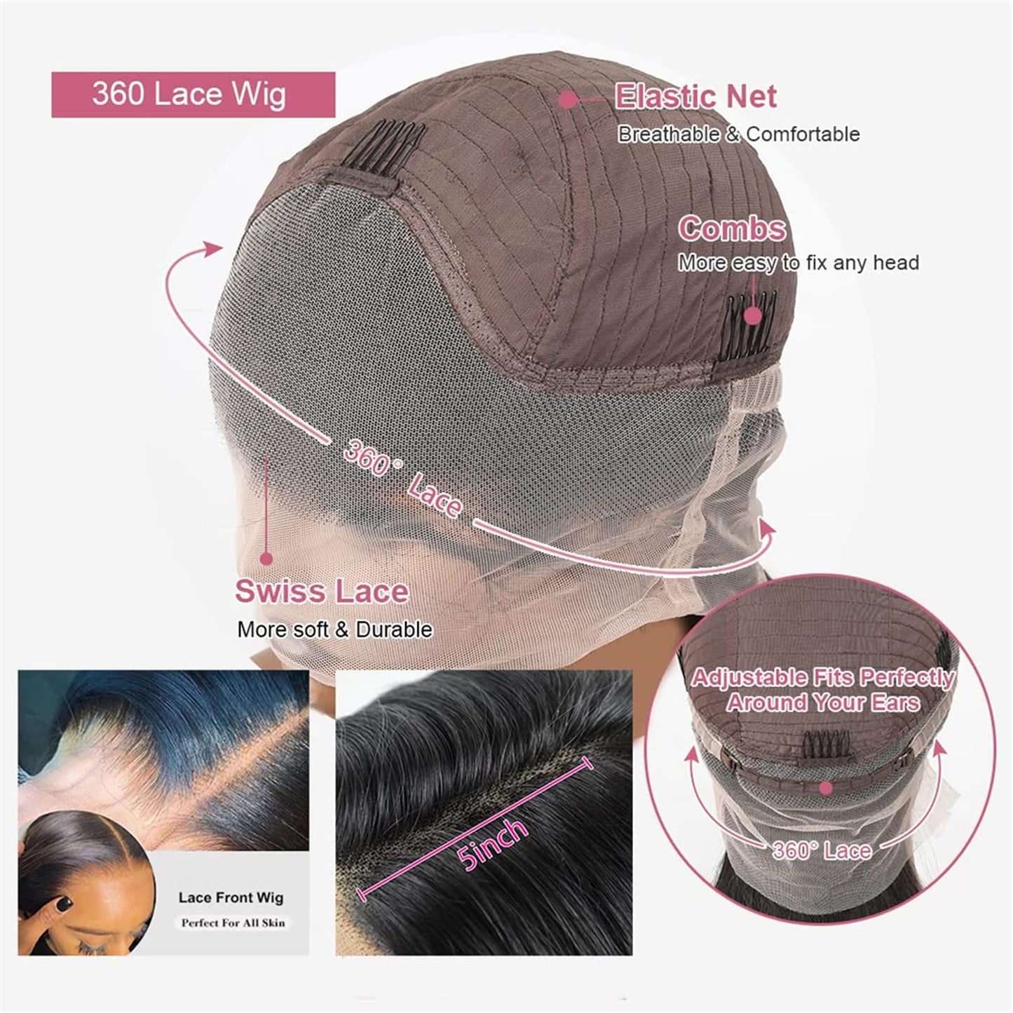 360 Body Wave Lace Front Wigs Human Hair Pre Plucked 180% Density Full Lace Human Hair Wigs Brazilian Virgin Body HD Human Hair Lace Front Wigs for Women Natural Color 22Inch