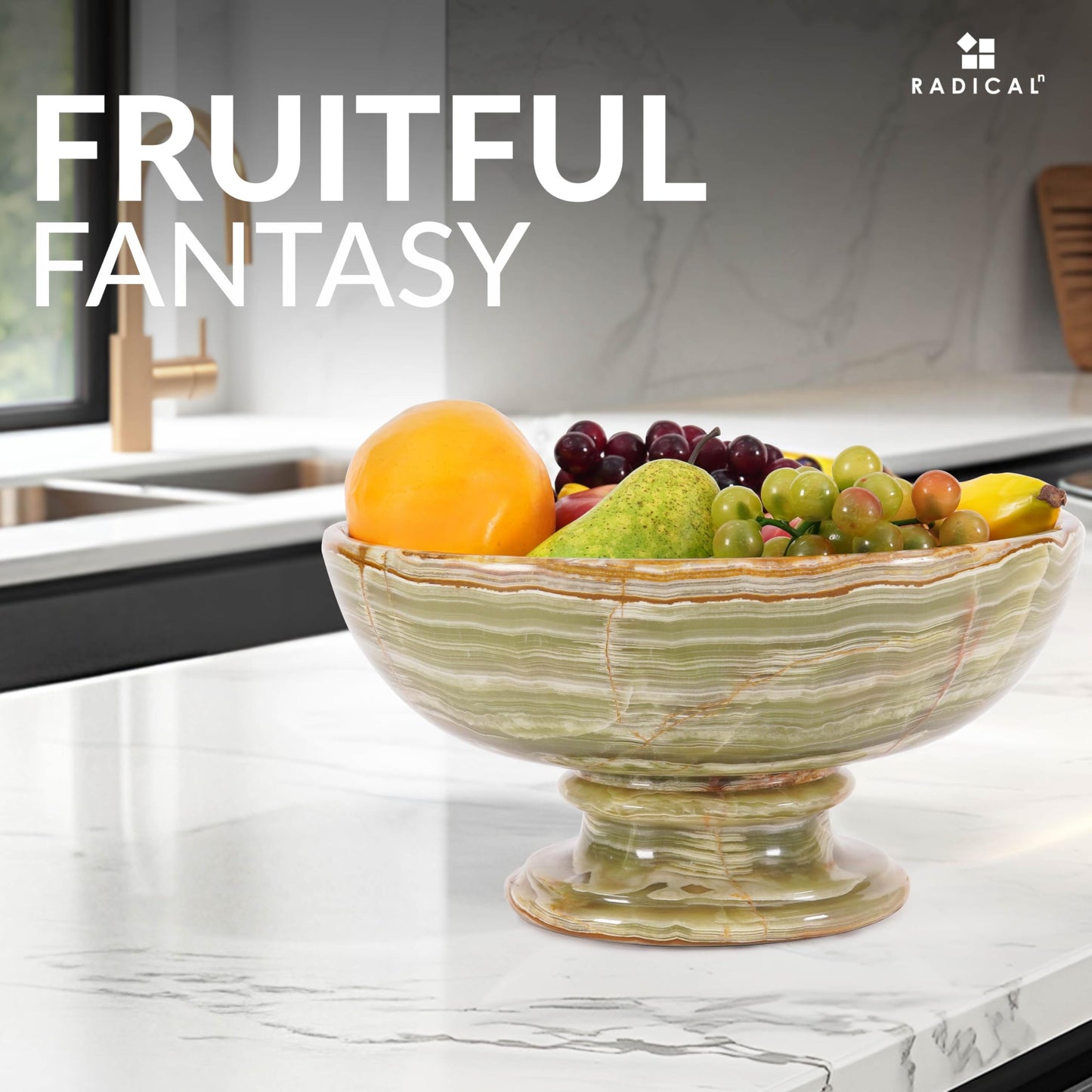 Radicaln Marble Fruit Bowl For Kitchen Counter Green Onyx 10" Inch Handmade Fruit Dish, Ideal Candy Bowl For Home Decor, Entryway Table Modern Decorative Bowls