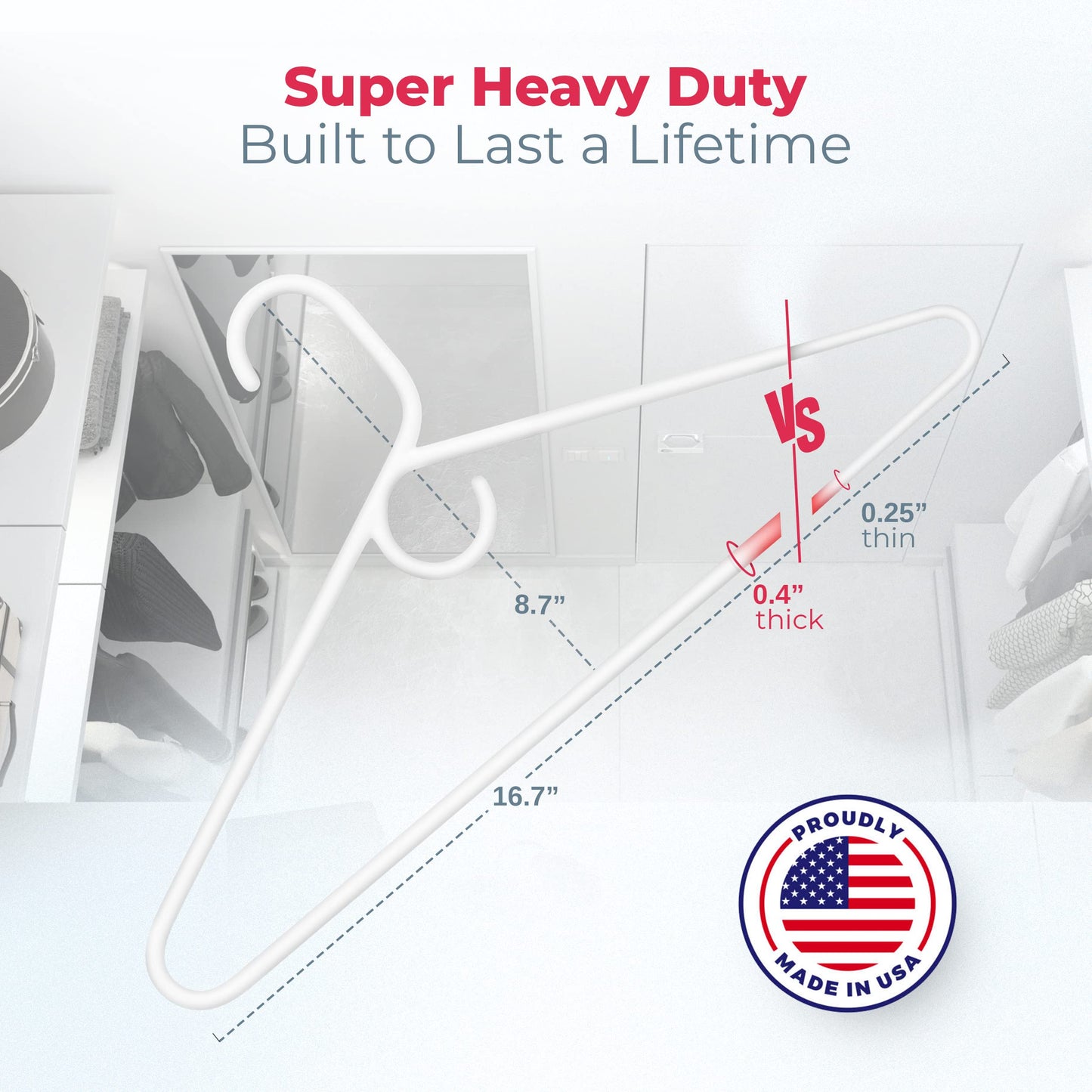 Neaties Super Heavy Duty Clothes Hangers 36 Pack – Made in The USA - 10lb Capacity, Thick Plastic Hangers for Pants, Coats, Jackets, Jeans and Adult Clothing – White