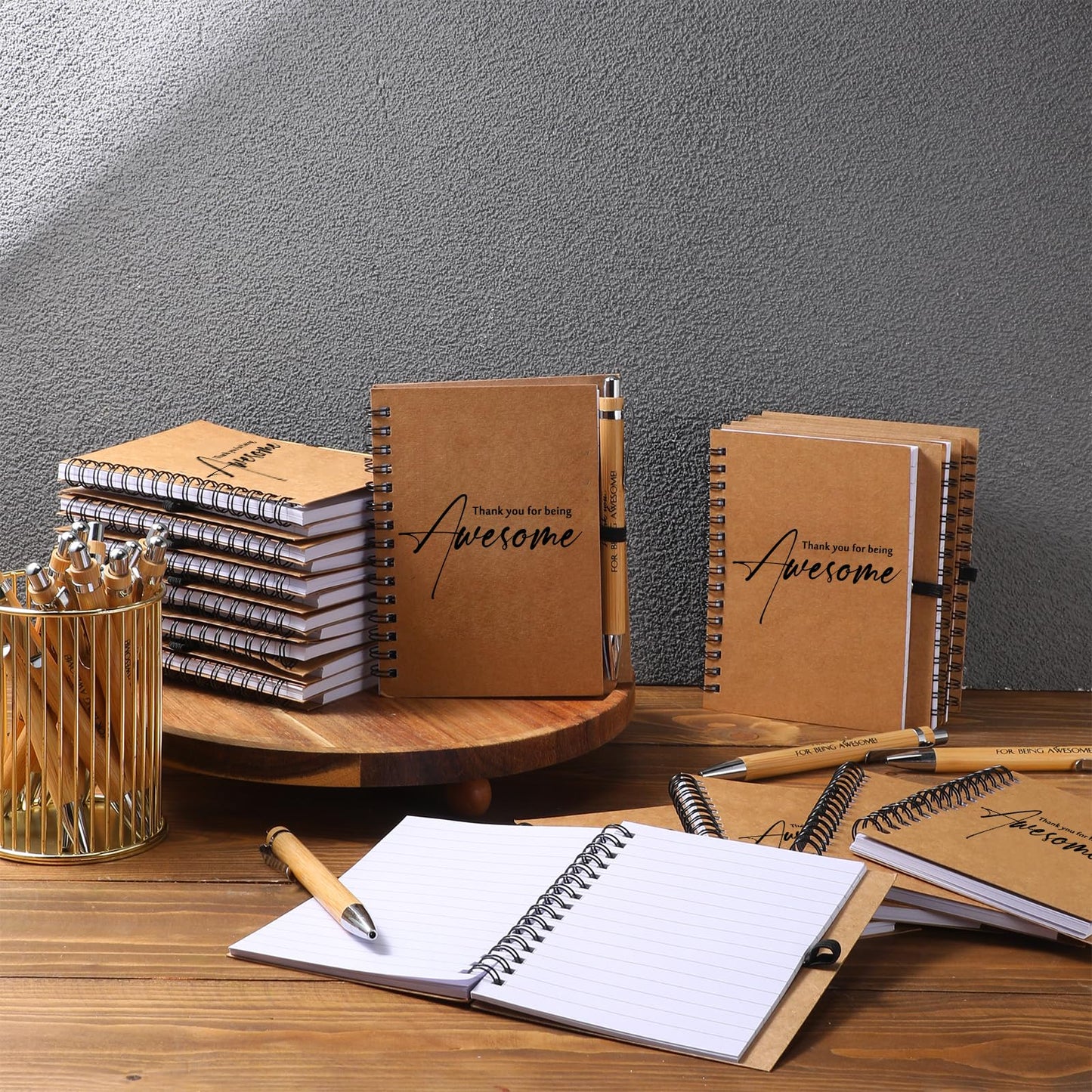 Honoson 80 Pcs/40 Set Spiral Notebook Bulk Employee Appreciation Gift 4x6 Inch Thank You for Being Awesome Inspirational Journal with Bamboo Pen for Staff Christmas Coworker