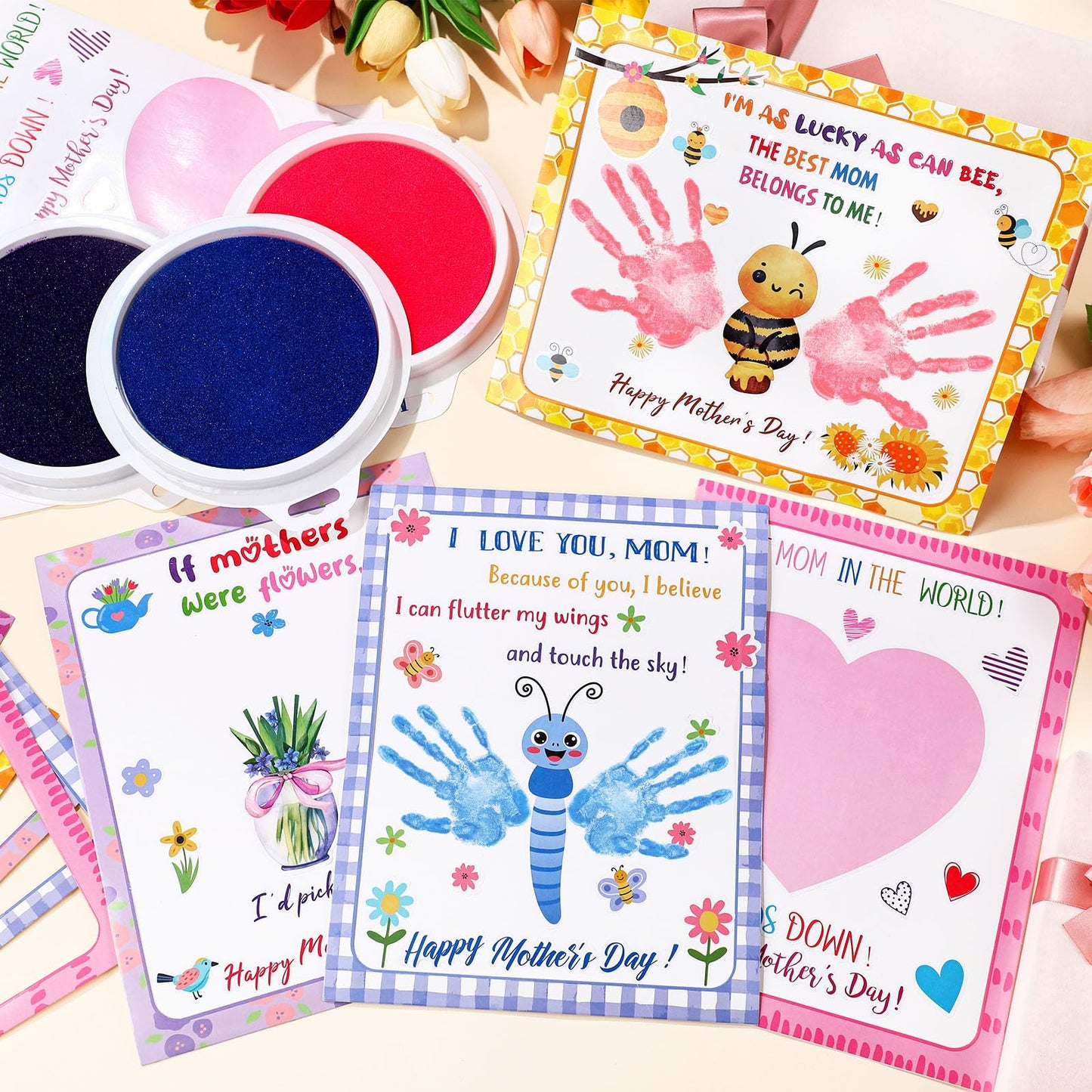 Beeveer 96 Pcs Picture Frame Crafts for Kids DIY Handprint Flower Pot Hand Keepsake Picture Frame Craft Gifts with Flower Stickers for Spring Party Kids Classroom Home Activities ()
