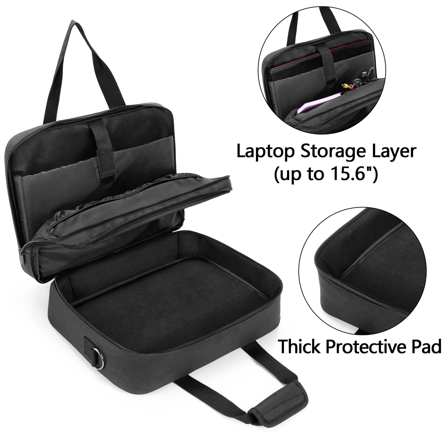 samdew Double-layer Portable Mobile Printer Storage Bag Compatible with HP Tango/Tango X, HP Officejet 250/200, Printer Carrying Case with 15.6" Laptop Layer, Shoulder & Trolley Strap, Bag Only