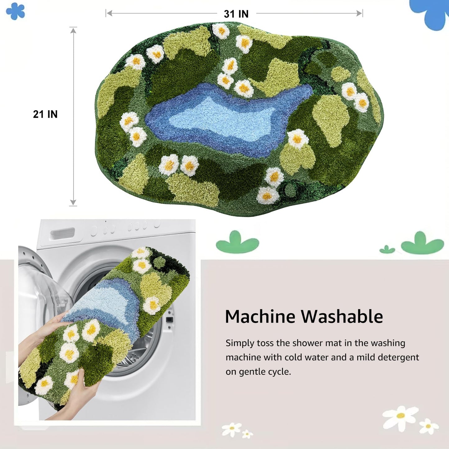 Sisher Moss Bath Mat,Cute Green Bathroom Rug Thick Bathroom Rugs Runner Rug Long Absorbent Non Slip Microfiber Rugs for Shower Floor, Sink, Bedroom, Home Accessories Decor, Moss Green 31"×21"