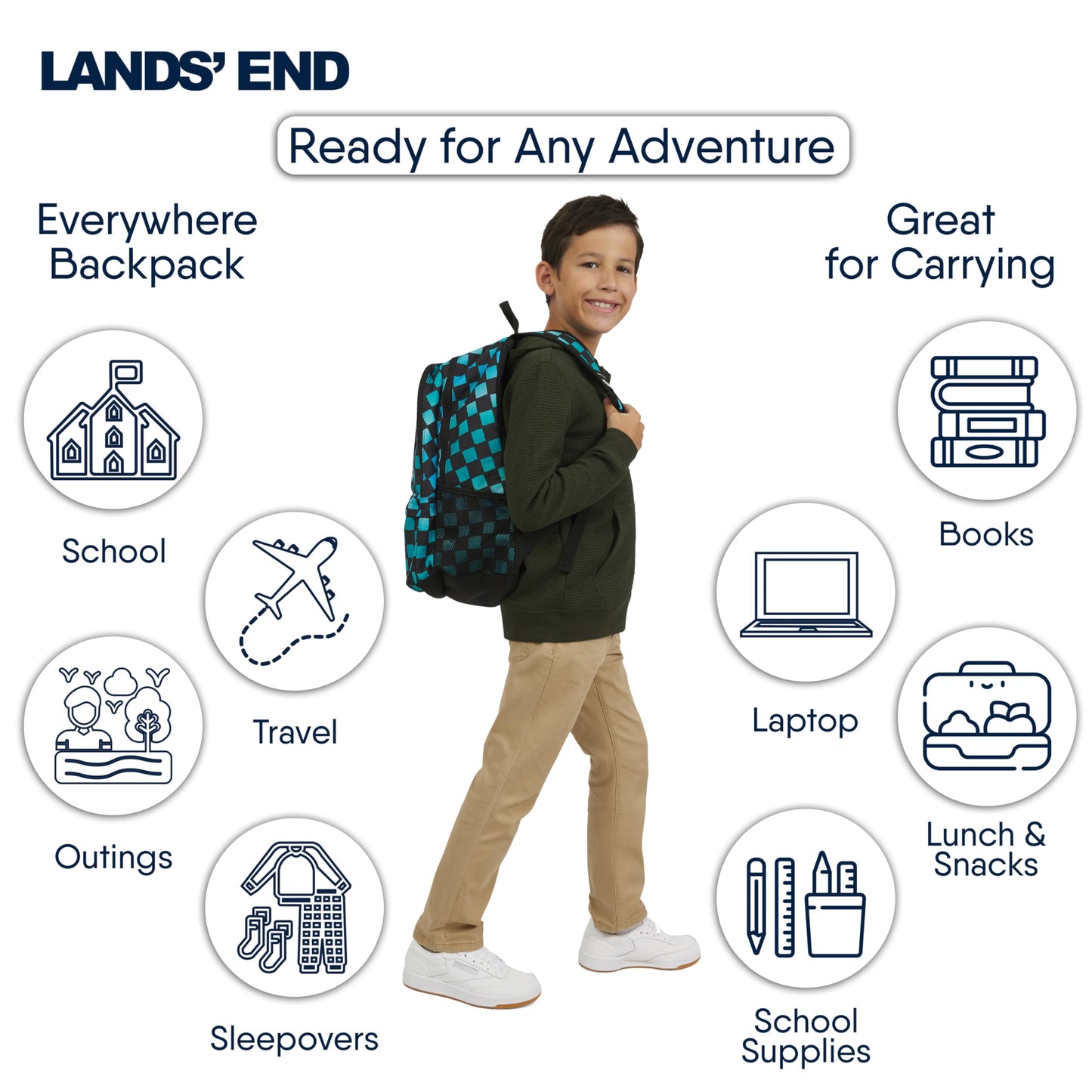 Lands' End Unisex Kids Large ClassMate Lightweight Durable Elementary School Backpack, Tundra