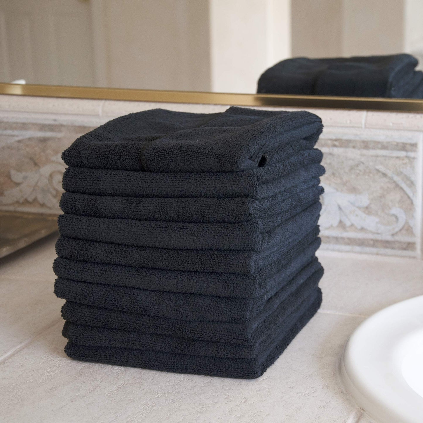 Eurow Microfiber Bleachproof Ultra Absorbent Salon Towels, 16 x 29 Inches, 10-Pack, Black