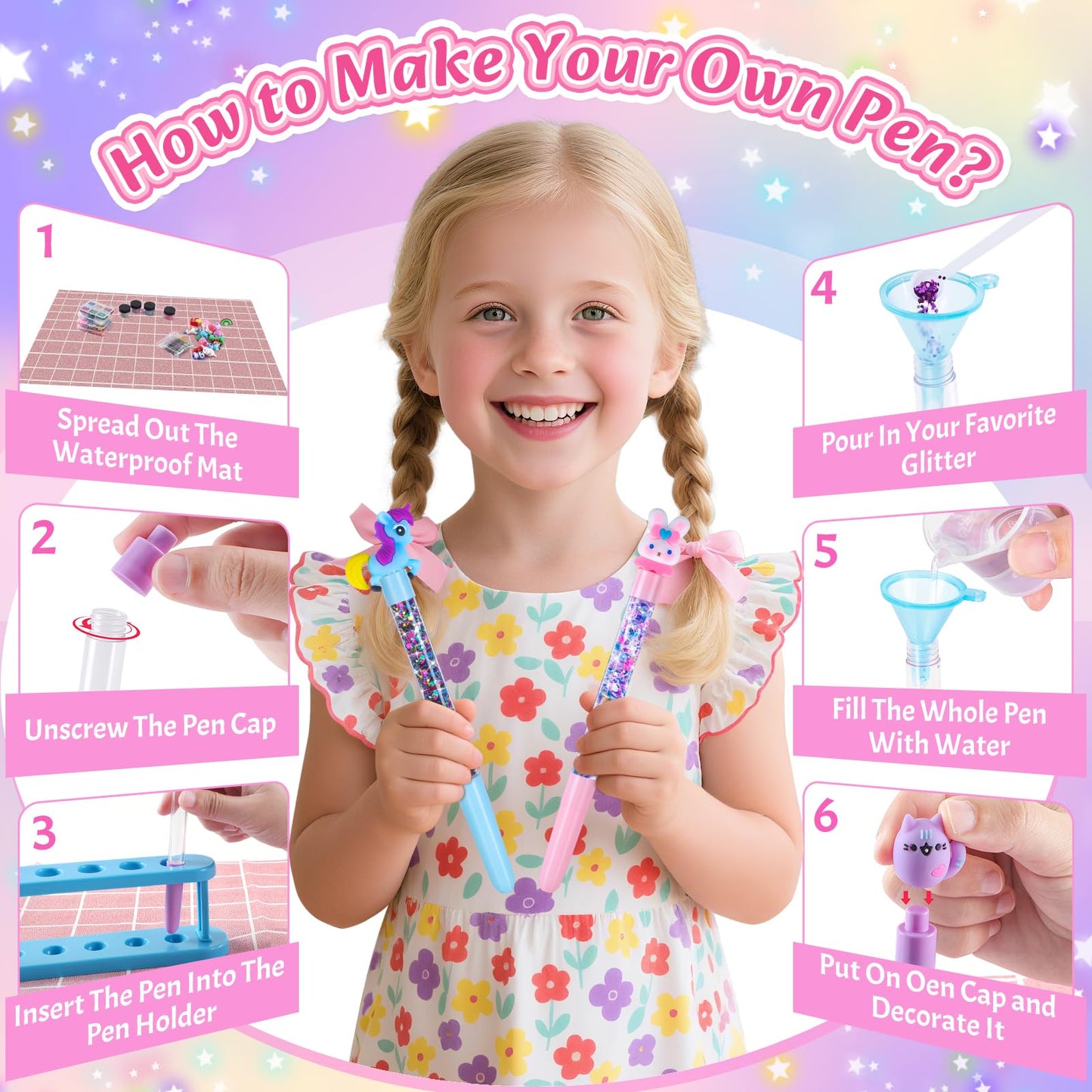 Subao 73+ DIY Glitter Gel Pens Making Kit,Pen Creator Studio,Make Your Own 20 Sparkly Colorful Pens,Creative Arts and Crafts for Kids,Birthday Christmas Gifts for Girls 5 6 7 8 9 10 11 12 Years Old