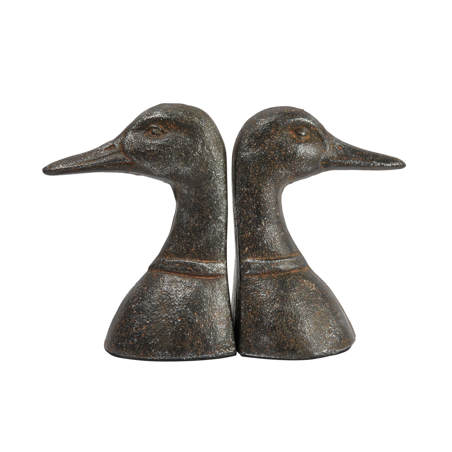 Creative Co-Op Decorative Distressed Cast Metal Duck Head Bookends, Black, Set of 2