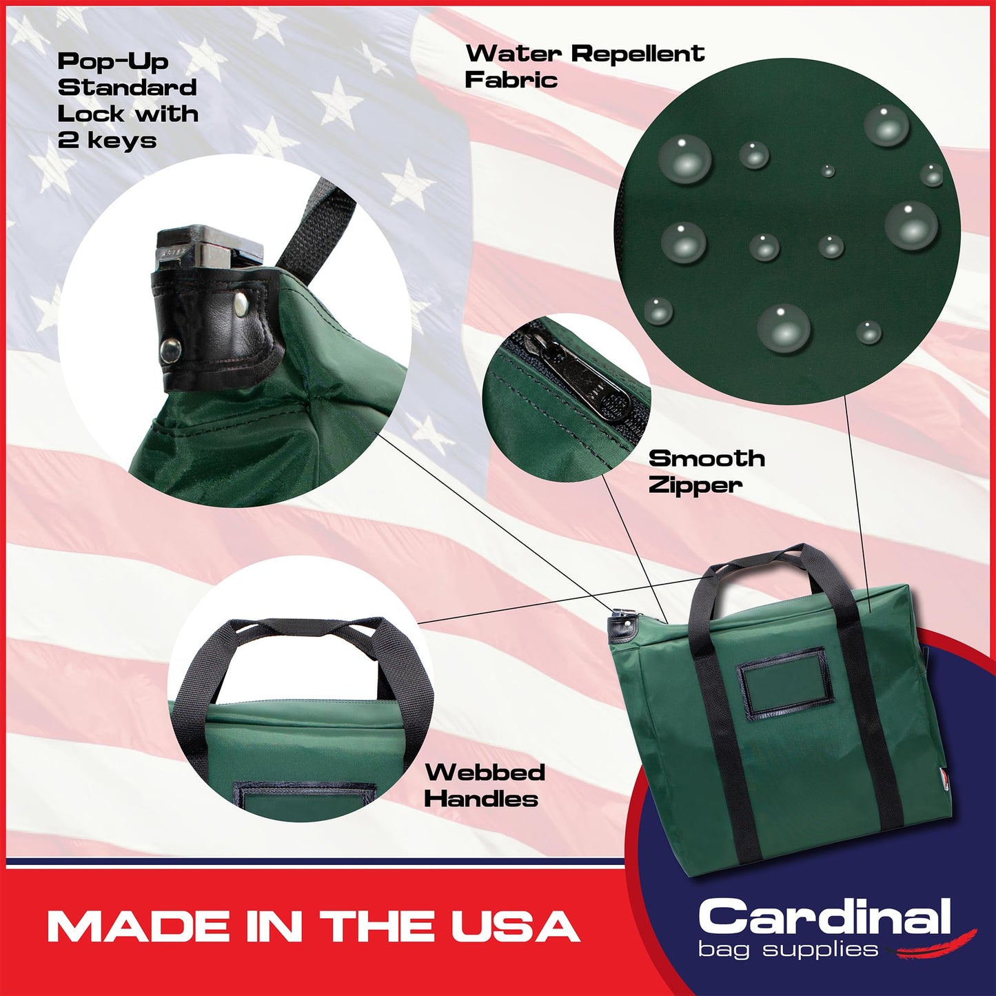 Cardinal bag supplies Briefcase Locking Document Bag, 17 x 14 x 5 inches (Forest Green)