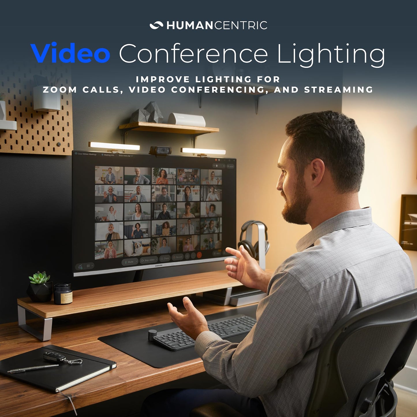 HumanCentric Video Conference Lighting - Webcam Light for Streaming, LED Monitor and Laptop Light for Video Conferencing, Zoom Lighting for Computer, Replaces Ring Light for Zoom Meetings, Double Kit