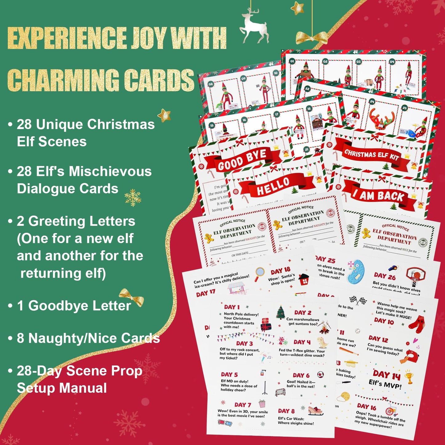 YFOMLLS 24-Day Christmas Elf Adventure Kit 2024 With Scenes Idea, Props & Accessories - Helper Box for 24 Days