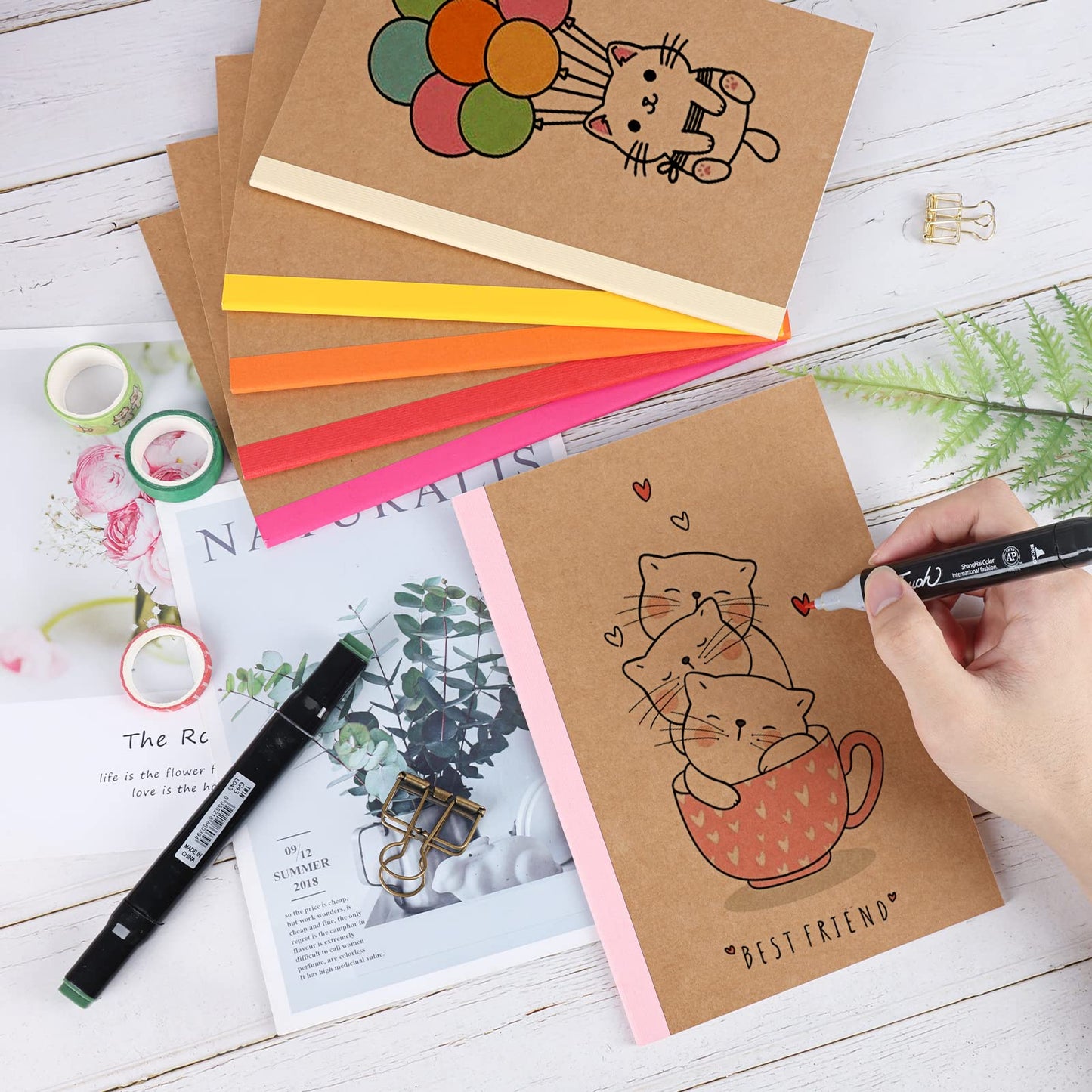 EOOUT 60 Pack A5 Kraft Notebooks, Composition Notebooks Lined Journal Bulk, 15 Colors with Rainbow Spines, 60 Pages for Kids Women Girls, School Office Supplies