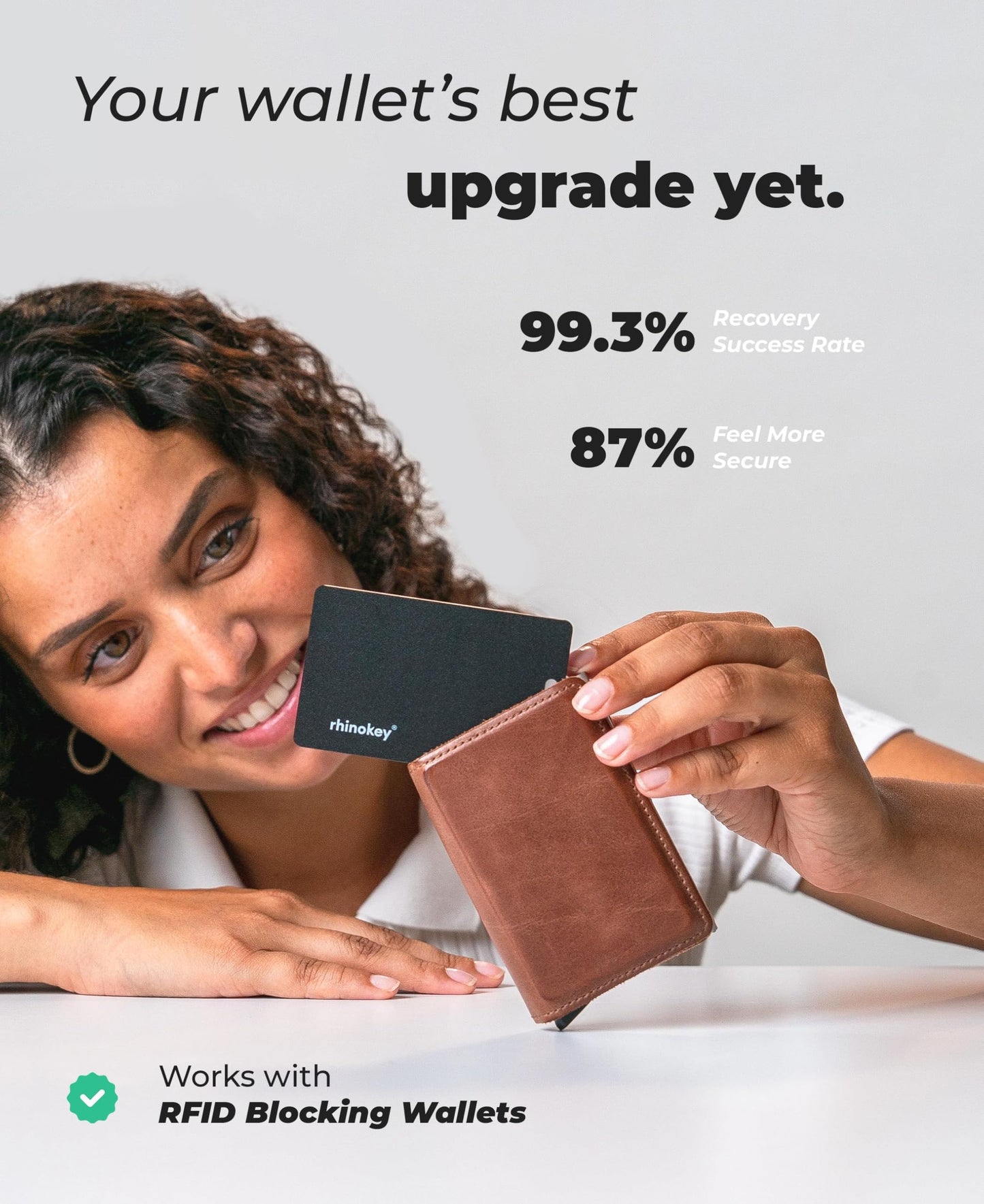 Rhinokey Apple MFi Certified Wallet Tracker Card Works with Apple Find My (iOS Only) Slim 0.07in Rechargeable IP68 Waterproof Tracker Item Finder AirTag Card with Keychain Hole Mens Valentines Gifts