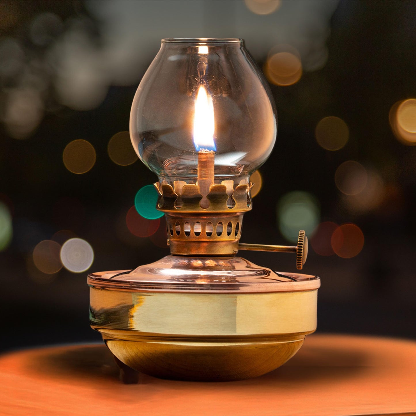 Oil Lamp - 4.75” Tall Nautical Lamp with Naval-Style Copper and Brass Body and Glass Bulb - Decorative Kerosene Lantern with Adjustable Wick - Oil Lamps for Indoor or Outdoor Use by Kings County Tools