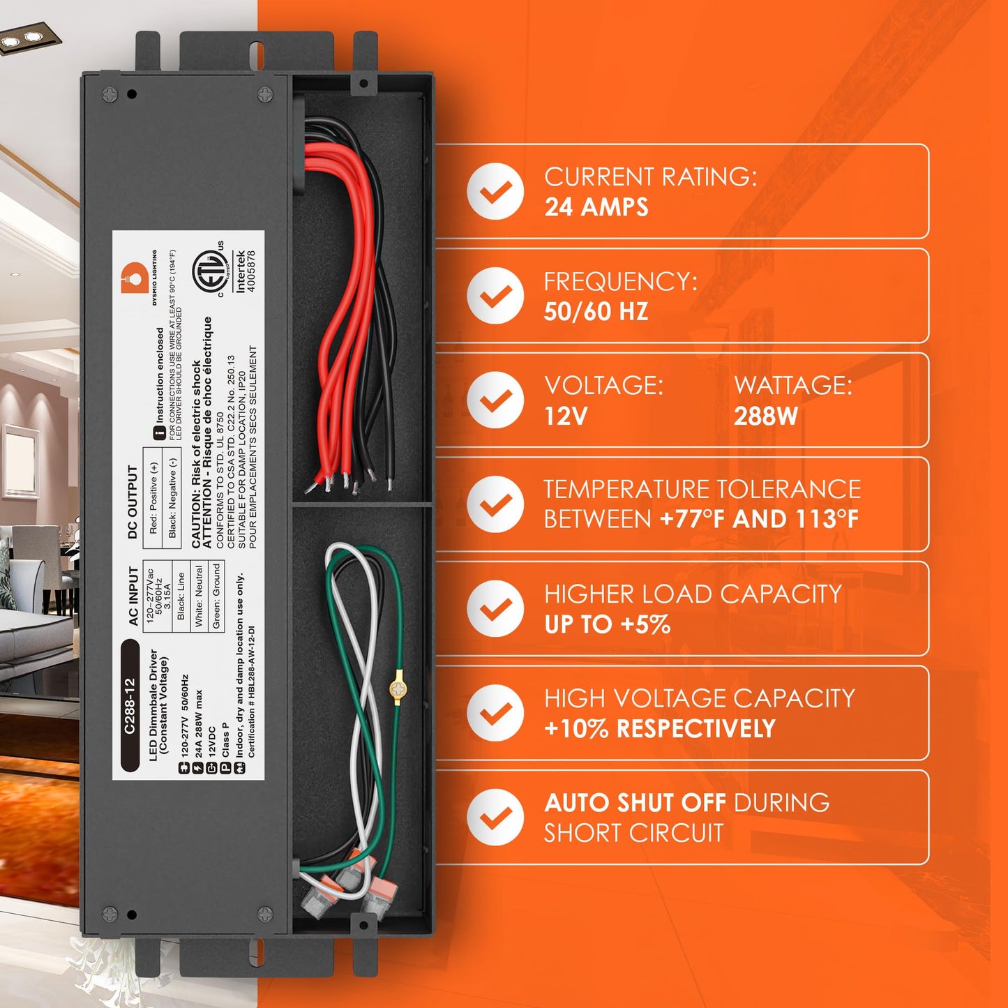 Dysmio 12V DC LED Driver 288W - Quiet Electronic Dimmable Power Supply for LED Strip Lights