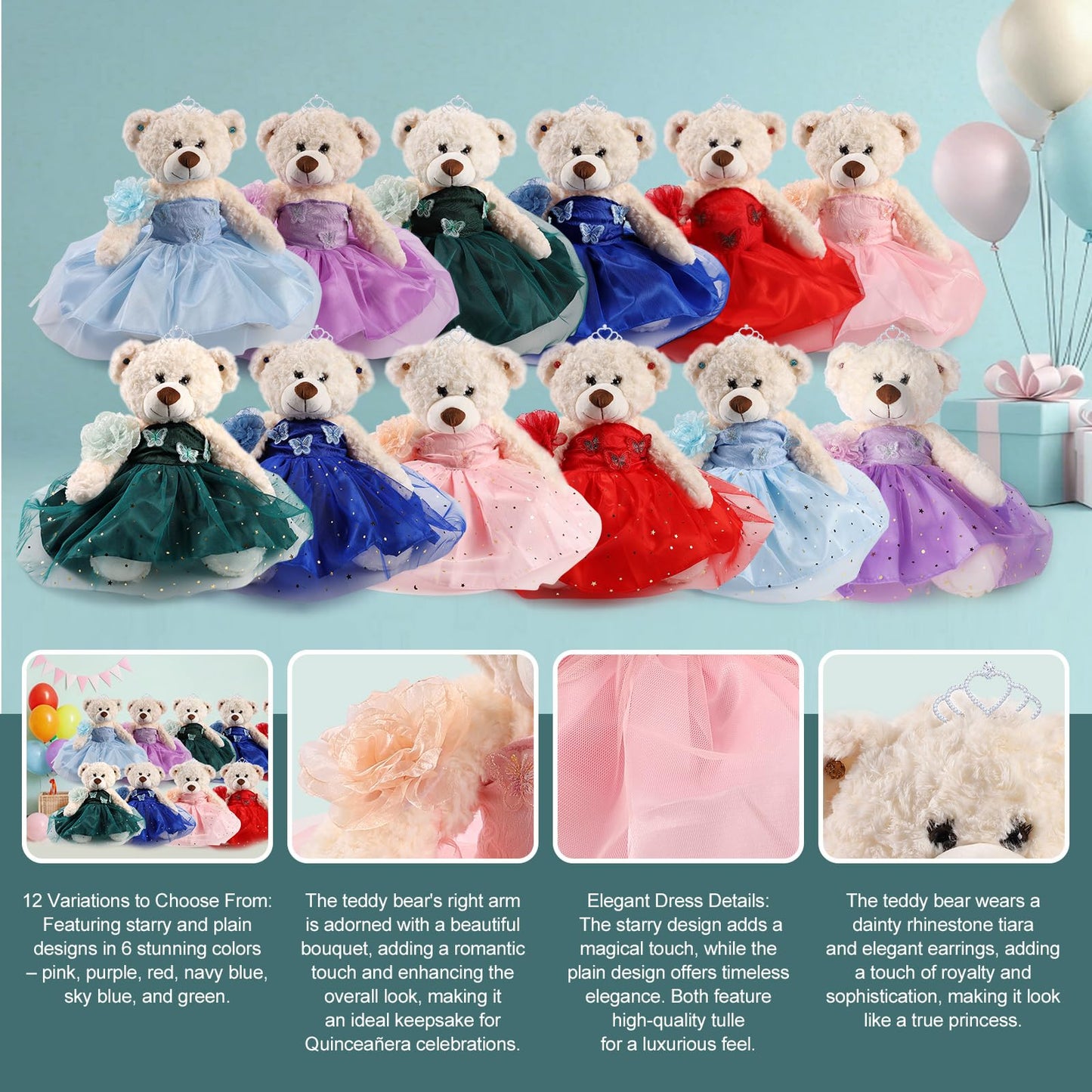 Quinceanera Doll Quince Teddy Bear with Dress,Quinceanera Decorations for Girls Gifts,OSO De Peluche para 15 Años Con Vestido,Centro De Mesa Muñecas para 15 Años Quinceañeras (Pink)