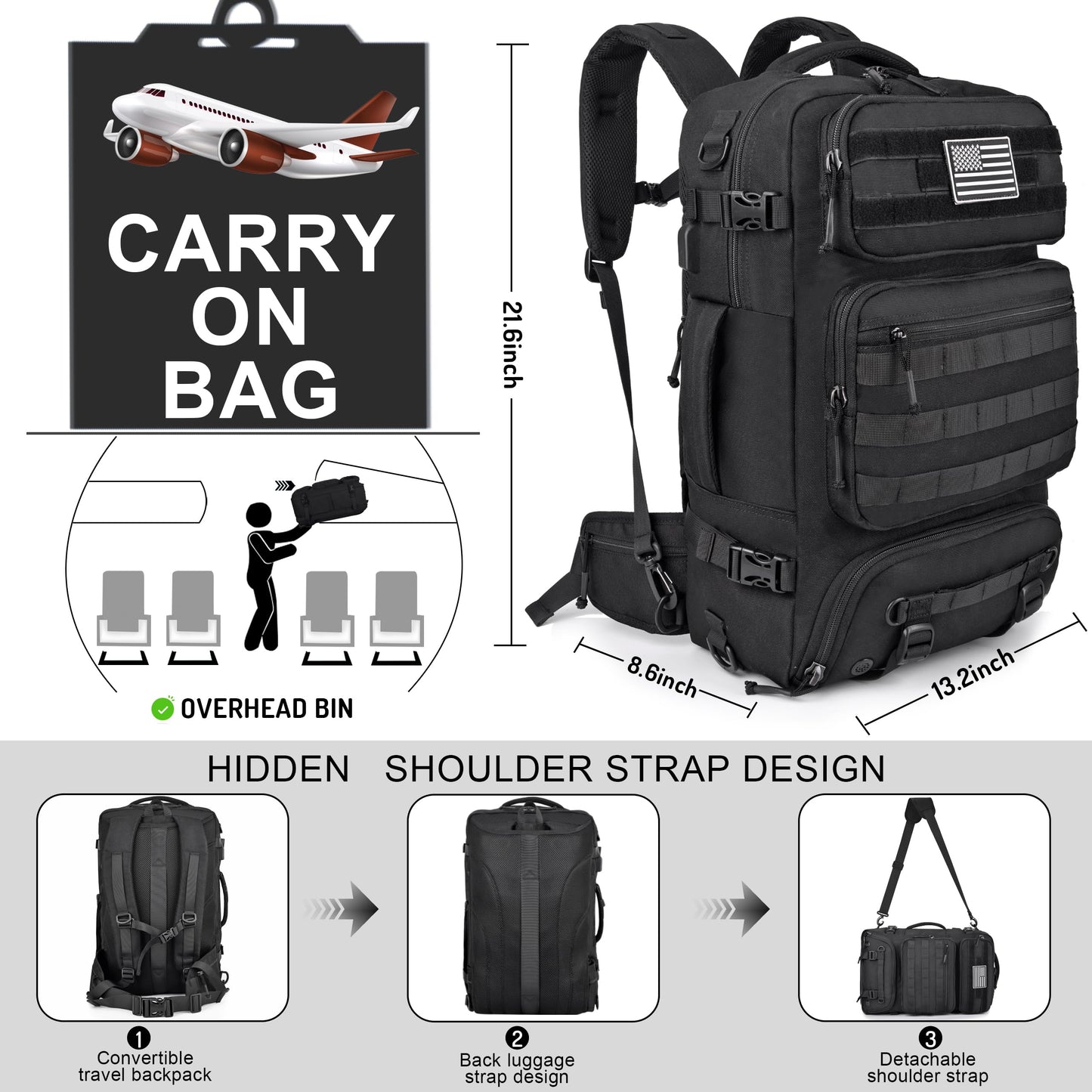 DEYACE 40L Travel Backpack Mens TSA Approved Carry-on Durable Large Weekender Backpack Fits 17.3 Inch Laptop YKK-Zipper AER Travel Pack with USB Charging Port Shoes Compartment