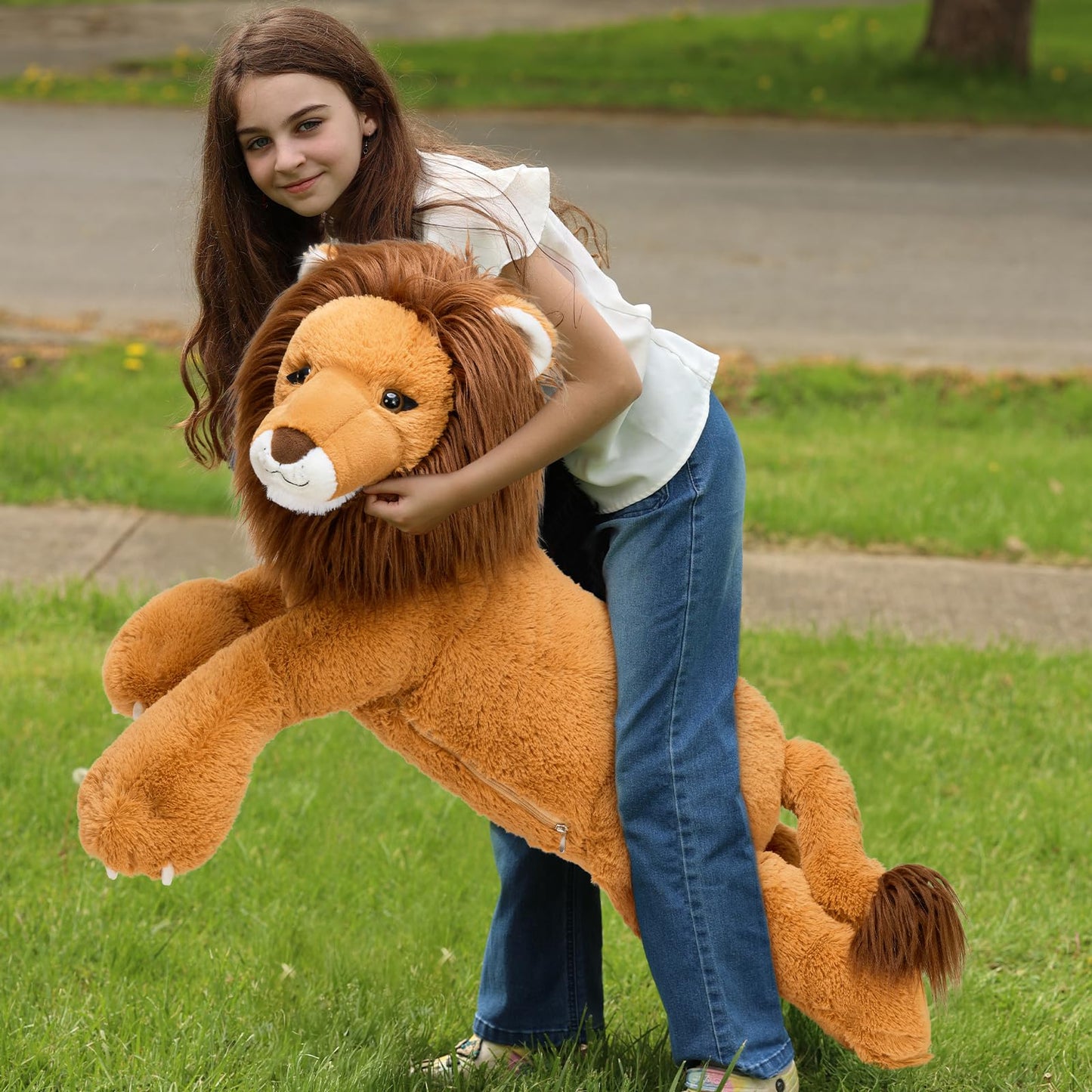Tezituor 43.3inch Giant Lion Stuffed Animal, Hugging Soft Lion Plush Body Pillow, Realistic Large Stuffed Lion Plush Gift for Kids