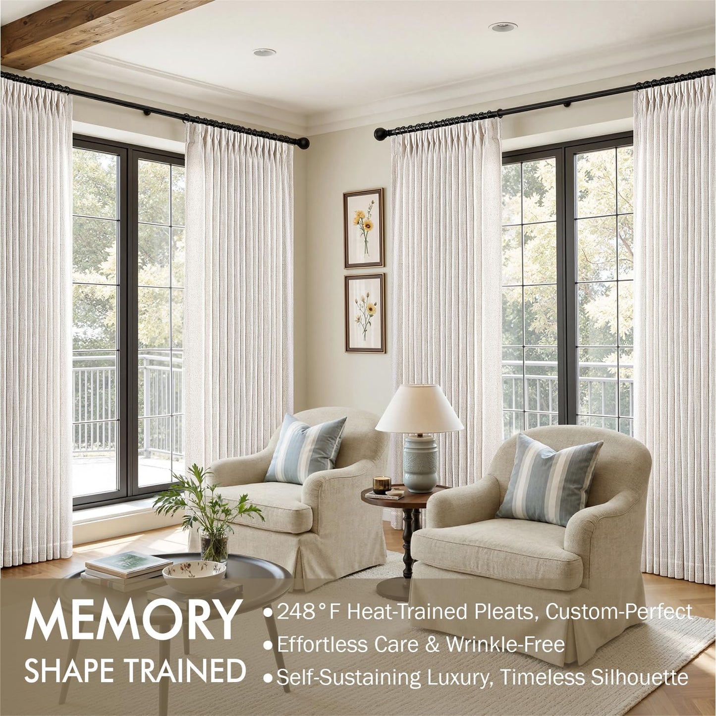 MIULEE Pinch Pleated Thick Linen Curtains 84 Inches Long 2 Panels for Living Room Bedroom, Linen Textured Memory Trained Drapes Pleat Back Tab Light Filtering Natural Window Curtains with Hooks&Rings