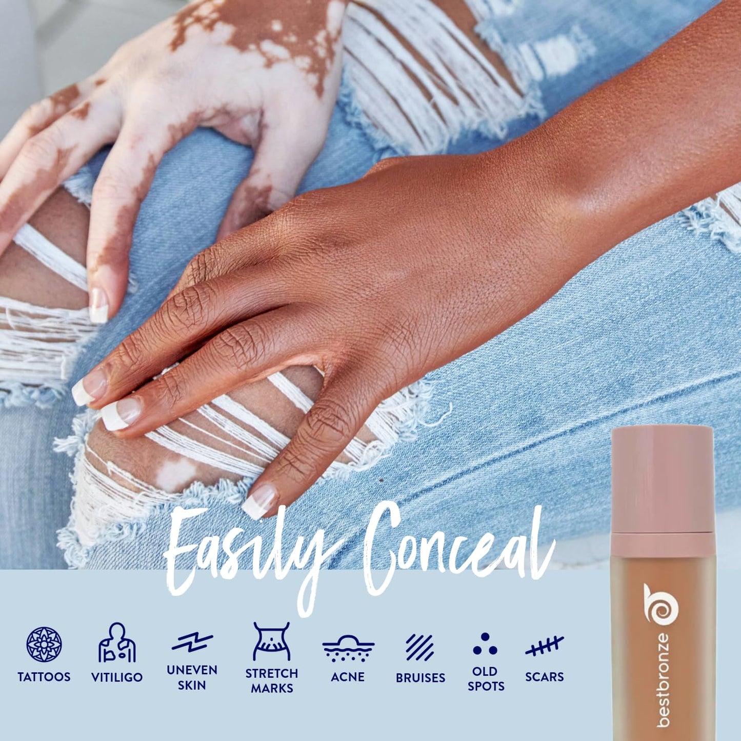 Best Bronze Bombshell Body Makeup - Tattoo Cover Up Makeup & Body Foundation Waterproof - Tattoo Concealer Waterproof for Scars, Varicose Veins Cover Up & Leg Foundation (NC48 Light Glow)