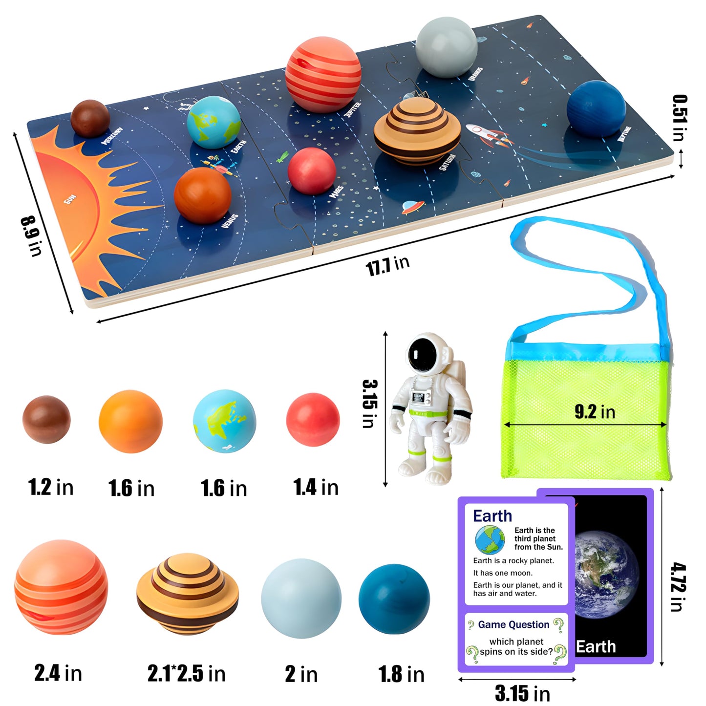 30 Pcs Wooden Solar System Model Board Toy Kit, Montessori Planet Balls Toys with Astronaut Figures, Preschool Learning Educational Puzzle, Space Knowledge Flash Cards Learning Toys for Kids