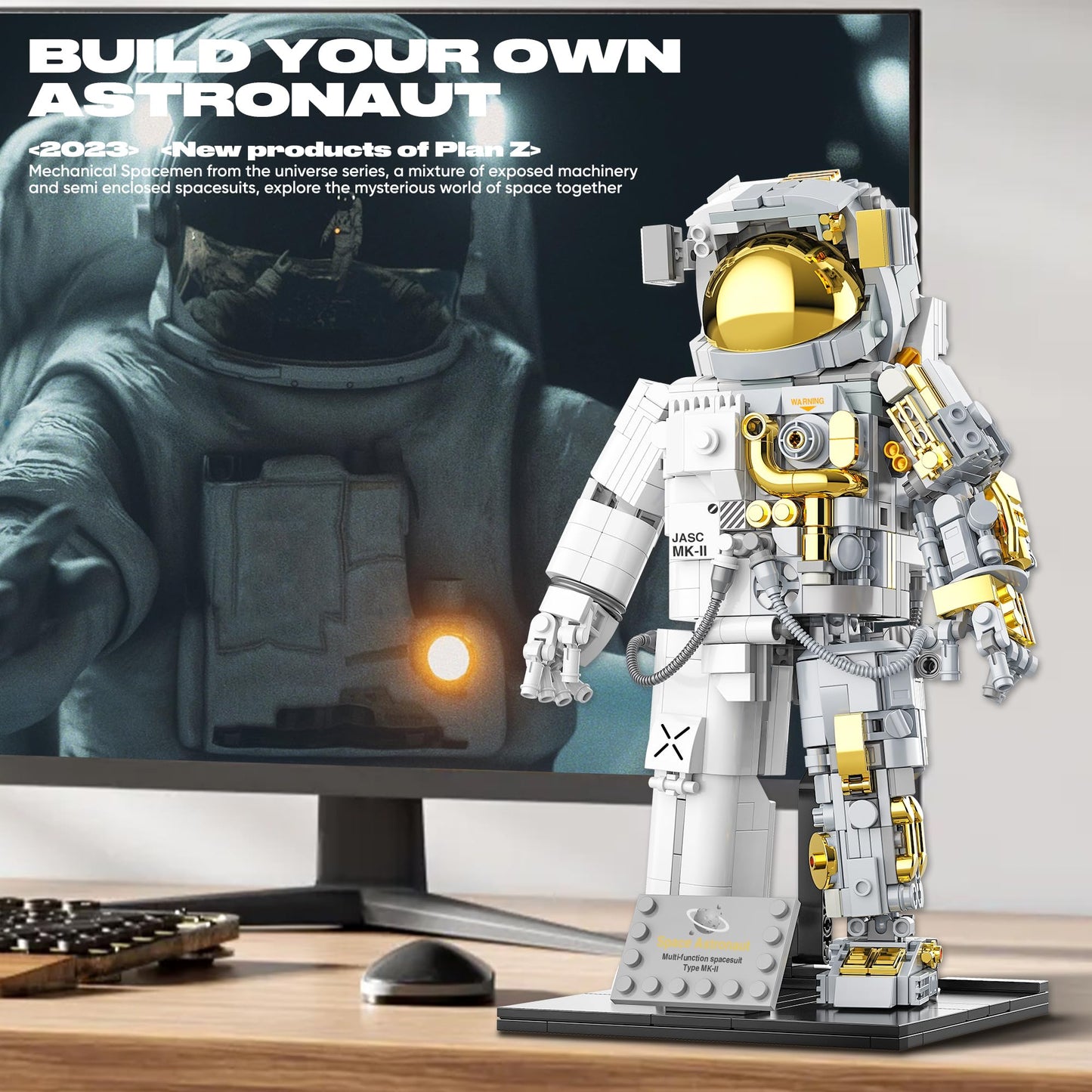 FarBlocked Space Astronaut Building Block for Boy 12+, Astronaut Building Block Set Flexible Space Explorer Toy with Display Stand, Cool Spaceman Building Set for Adults, 966Pcs
