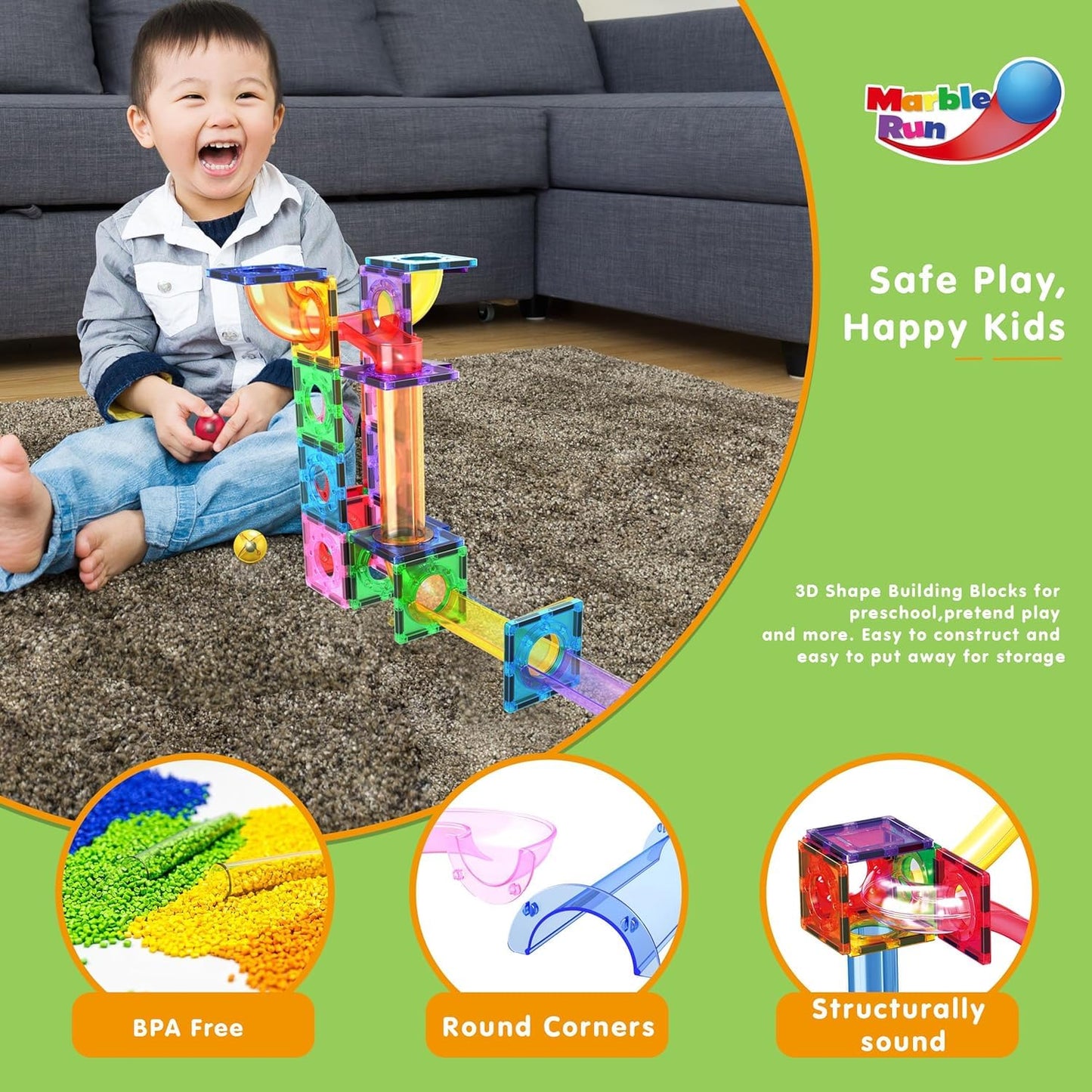 PicassoTiles® 40pc Marble Run Building Blocks PTG40