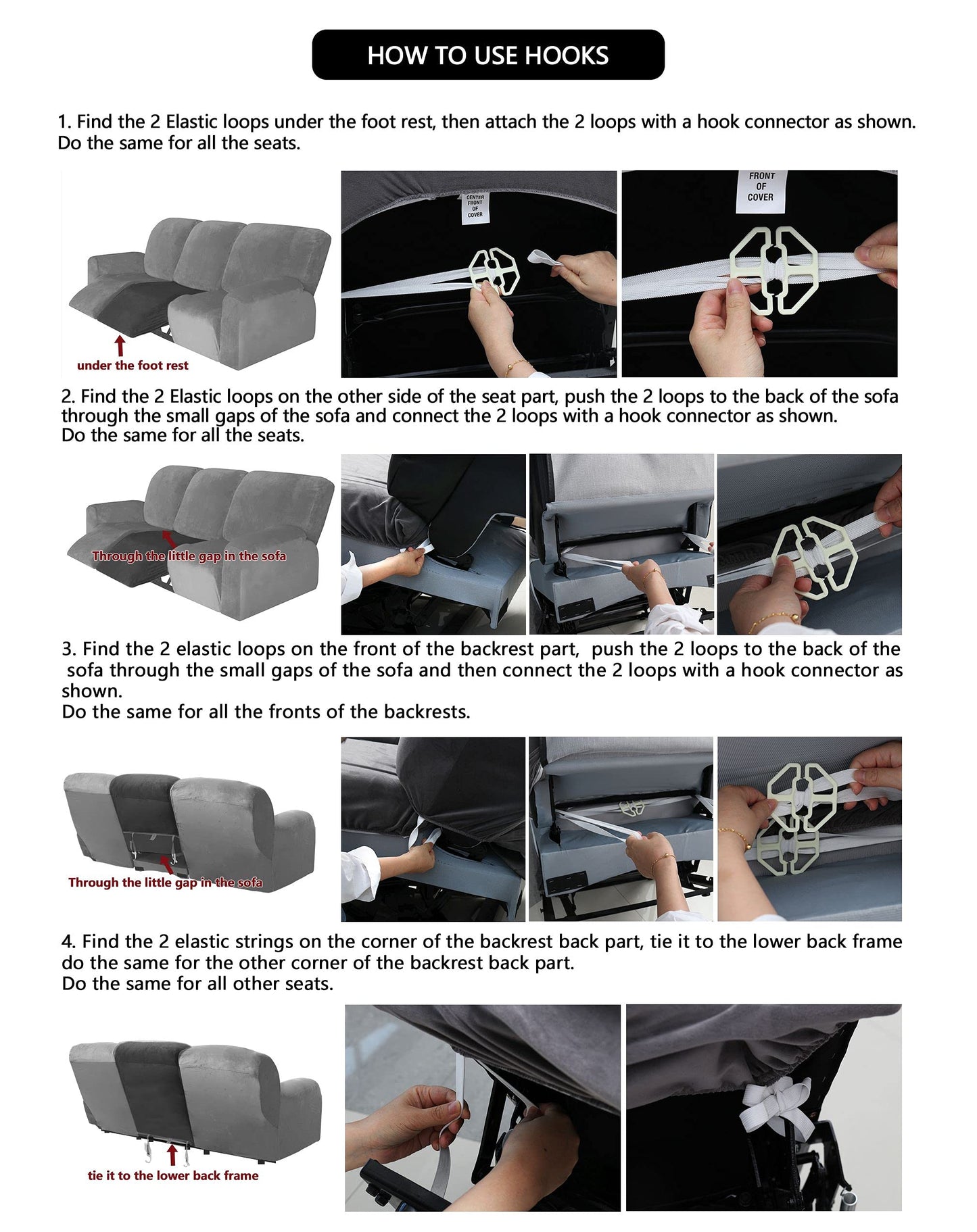 ULTICOR Velvet 8-Pieces Recliner Sofa Covers Stretch Reclining Couch Covers for 3 Cushion Reclining Sofa Slipcovers Furniture Covers Thick Soft Washable (3 Seater Recliner Cover, Taupe)
