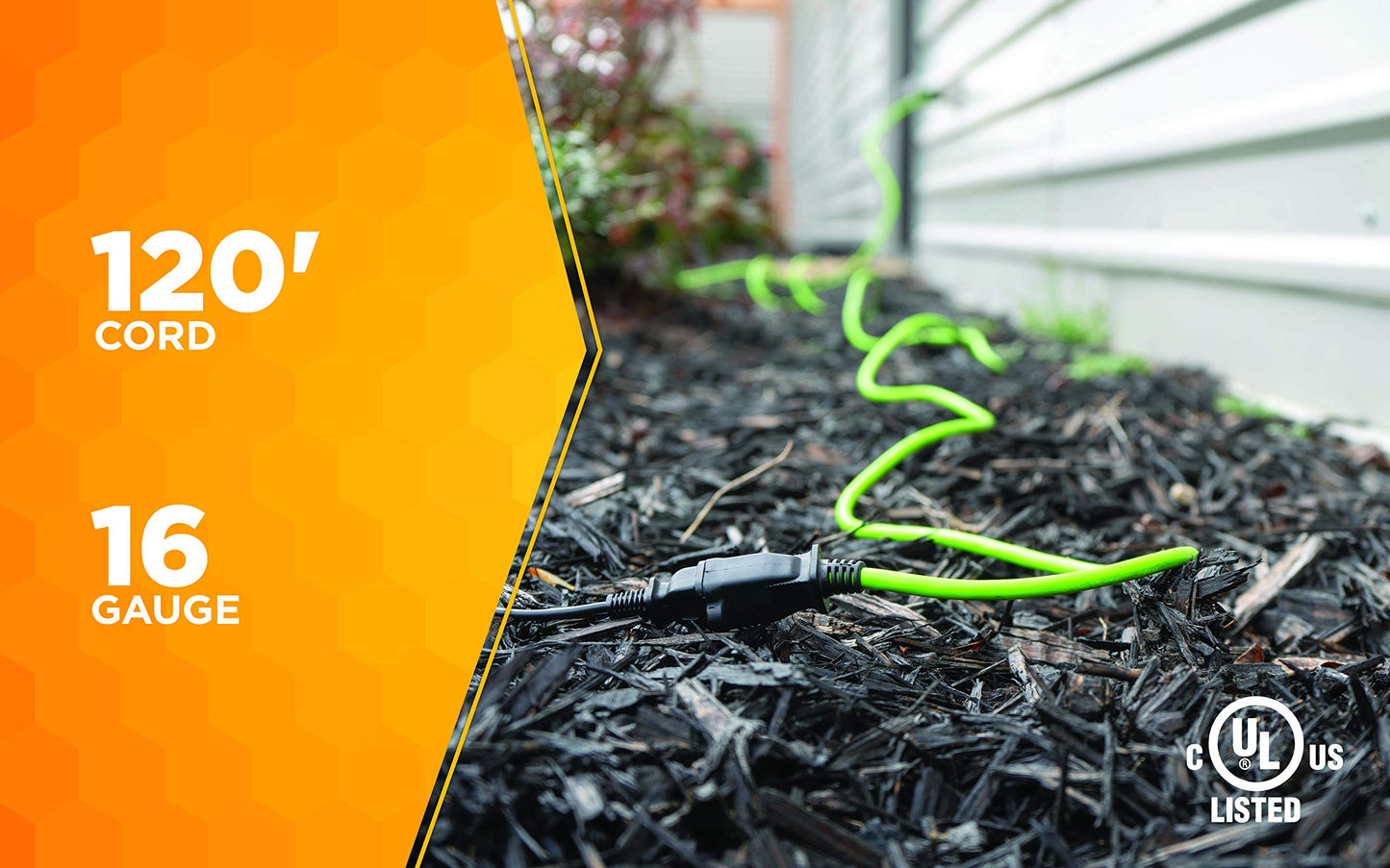 Southwire Outdoor Extension Cord - Flexible Weatherproof Power for Landscaping & Outdoor Lighting - SJTW Extension - 16 Gauge - 2 Prong - 120 Foot - Lime Green