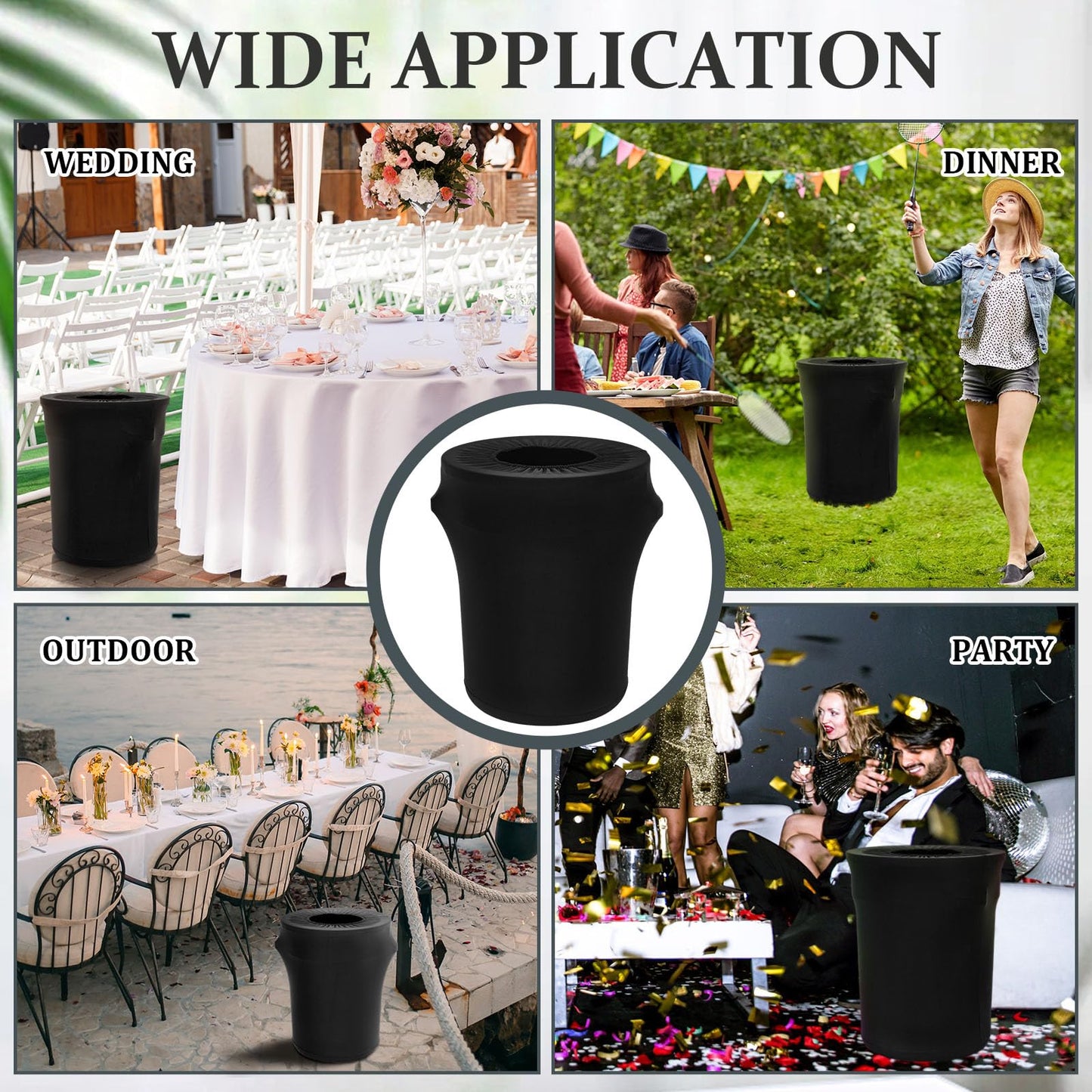 Tanlade 32 Gallon Stretch Trash Can Spandex Cover Outdoor Waste Garbage Can Spandex Covers for Indoor Kitchen Outdoor Round Waste Container Bin, Without Trash Bin(Black,4 Pcs)