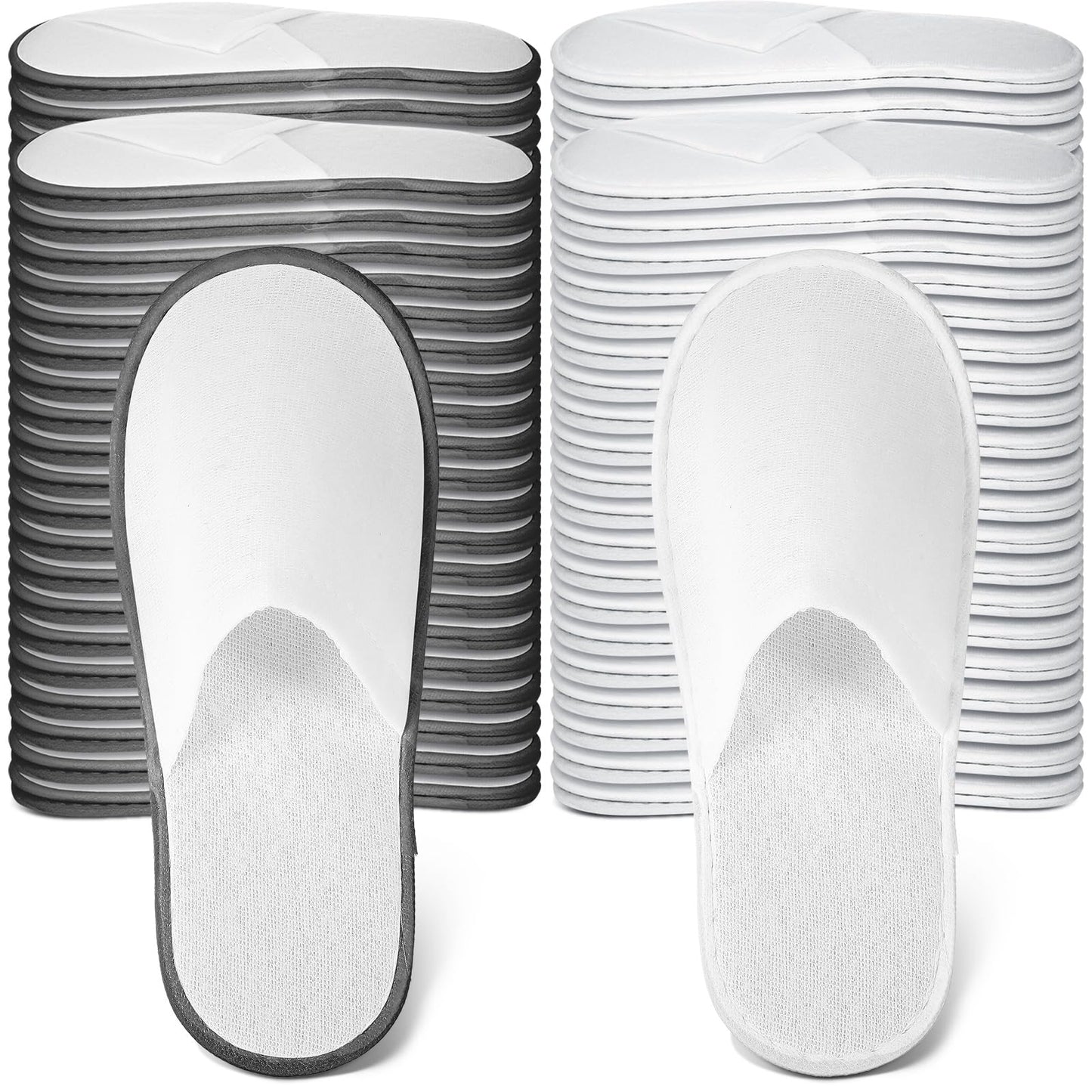 Ramede 80 Pairs Non Slip Disposable Slippers Bulk Hotel Spa Fluffy Closed Toe Indoor Slippers for Guests Men Women Home Wedding Travel Party(White, Gray)