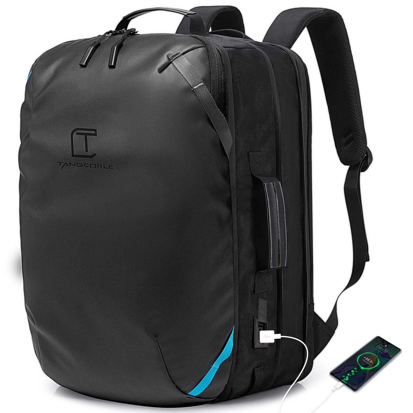TANGCORLE Travel Carry on Backpack, Extra Large Expandable 45L Backpack for Flight approved, 17.3" Laptop with USB Charging Port Backpacks, Water Resistant Computer Business Backpack for Men & Women