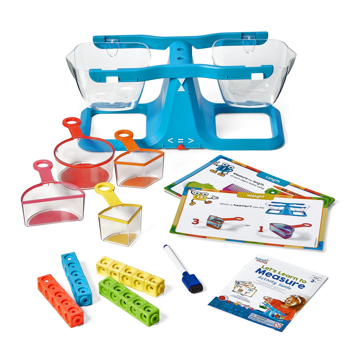 Learning Resources Let's Learn to Measure Activity Set, Kids Measuring Cups, Bucket Balance, MathLink Cubes and Activity Cards Set, Teacher Supplies, Classroom Supplies, Preschool Learning