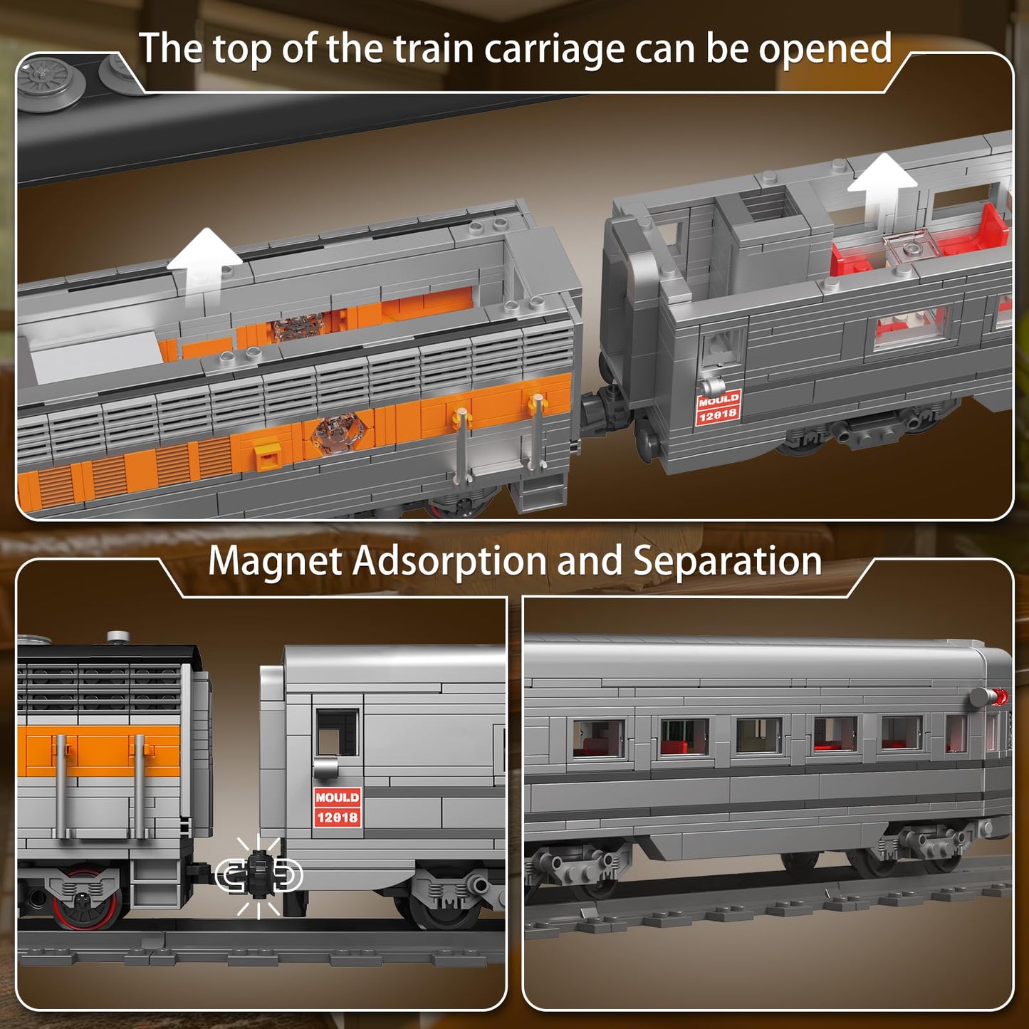 Mould King 12018 Train Building Blocks Sets, Remote/App Control EMD F7 Internal Combustion Locomotive Kits, Scale Model with Tracks for Adults Teen(1541 PCS)