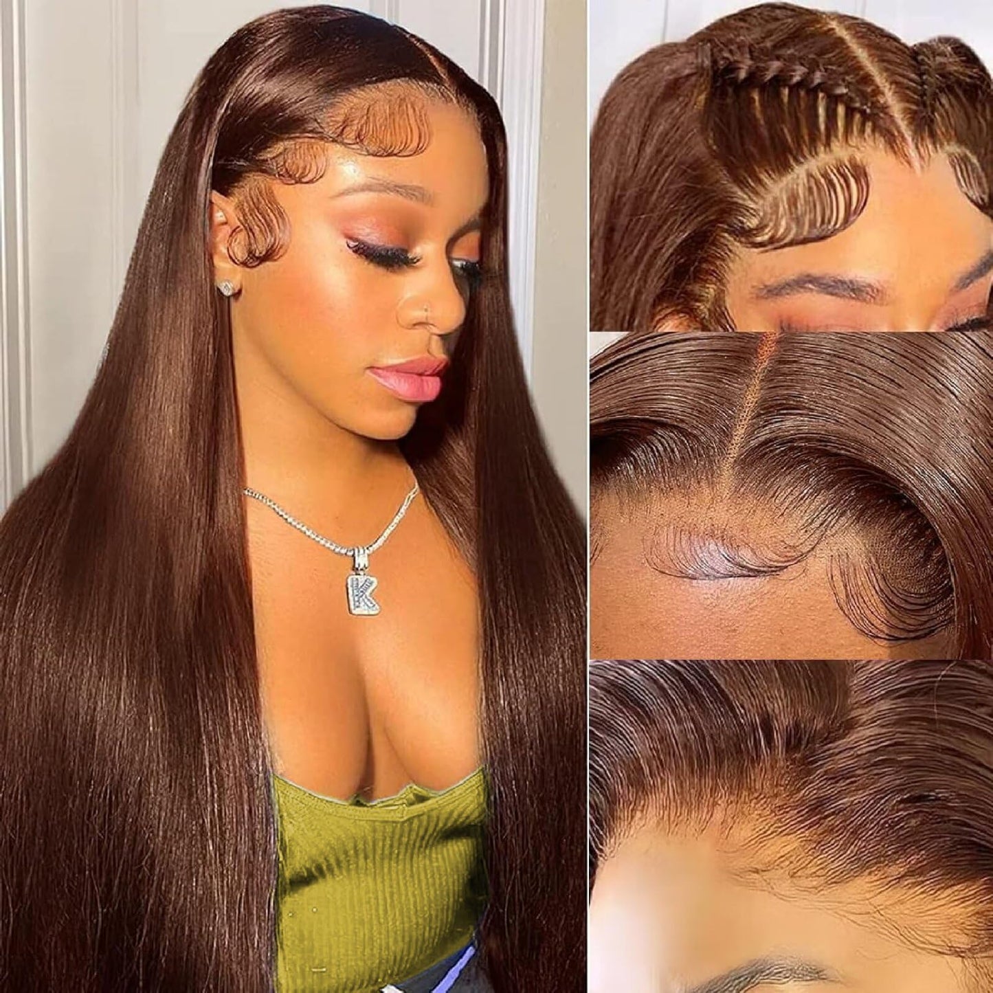 rilago Brown Straight Lace Front Wigs Human Hair 200 Density Chocolate Brown Lace Front Wig Straight 13x4 HD Transparent Full Lace Frontal Wigs Human Hair Pre Plucked 4# Brown Colored Wigs 24 Inch