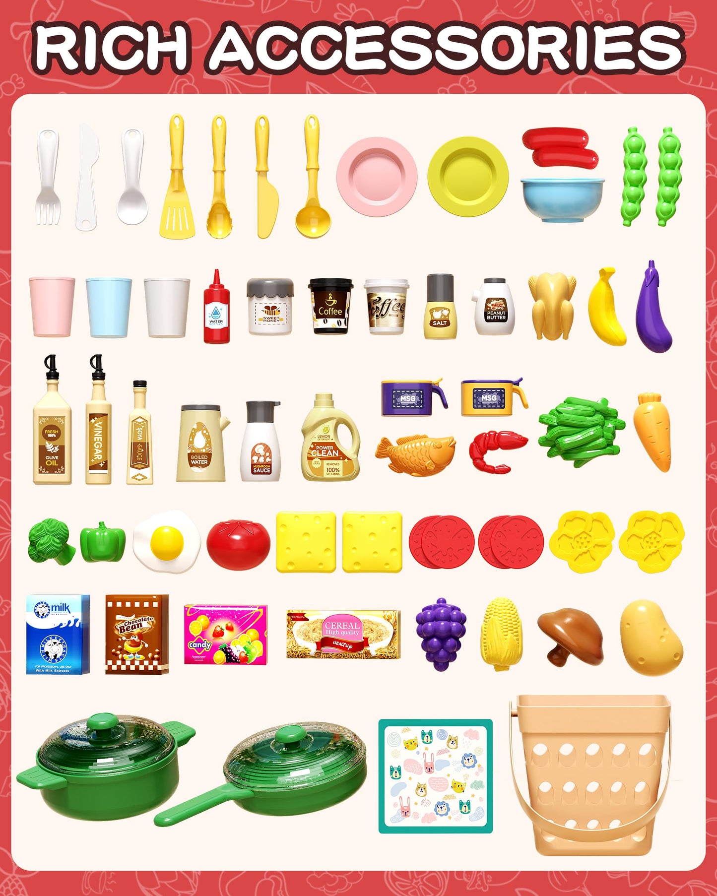 33.8IN Kids Kitchen Playset, 70PCS Kid Play Kitchen with Realistic Lights & Sounds, Spray Sink Toy Kitchen Accessories, Pretend Food Toys Kitchen for Boys Girls Toddlers Age 1-3(Pink)