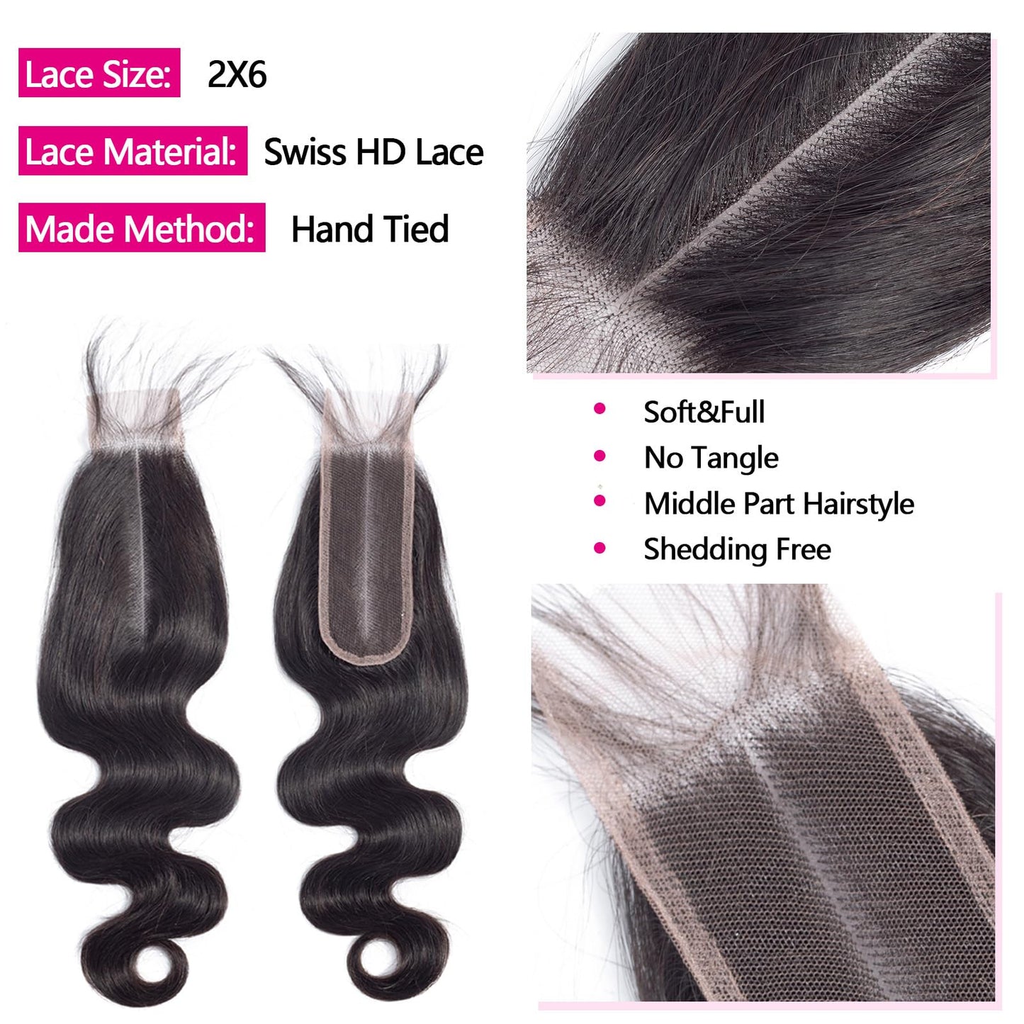 12A Human Hair Bundles with 2x6 Closure 10 12 14 with 10 Inch Brazilian Body Wave Bundles Human Hair with 2x6 HD Lace Closure 100% Unprocessed Virgin Human Hair Weave 3 Bundles Deals with Closure