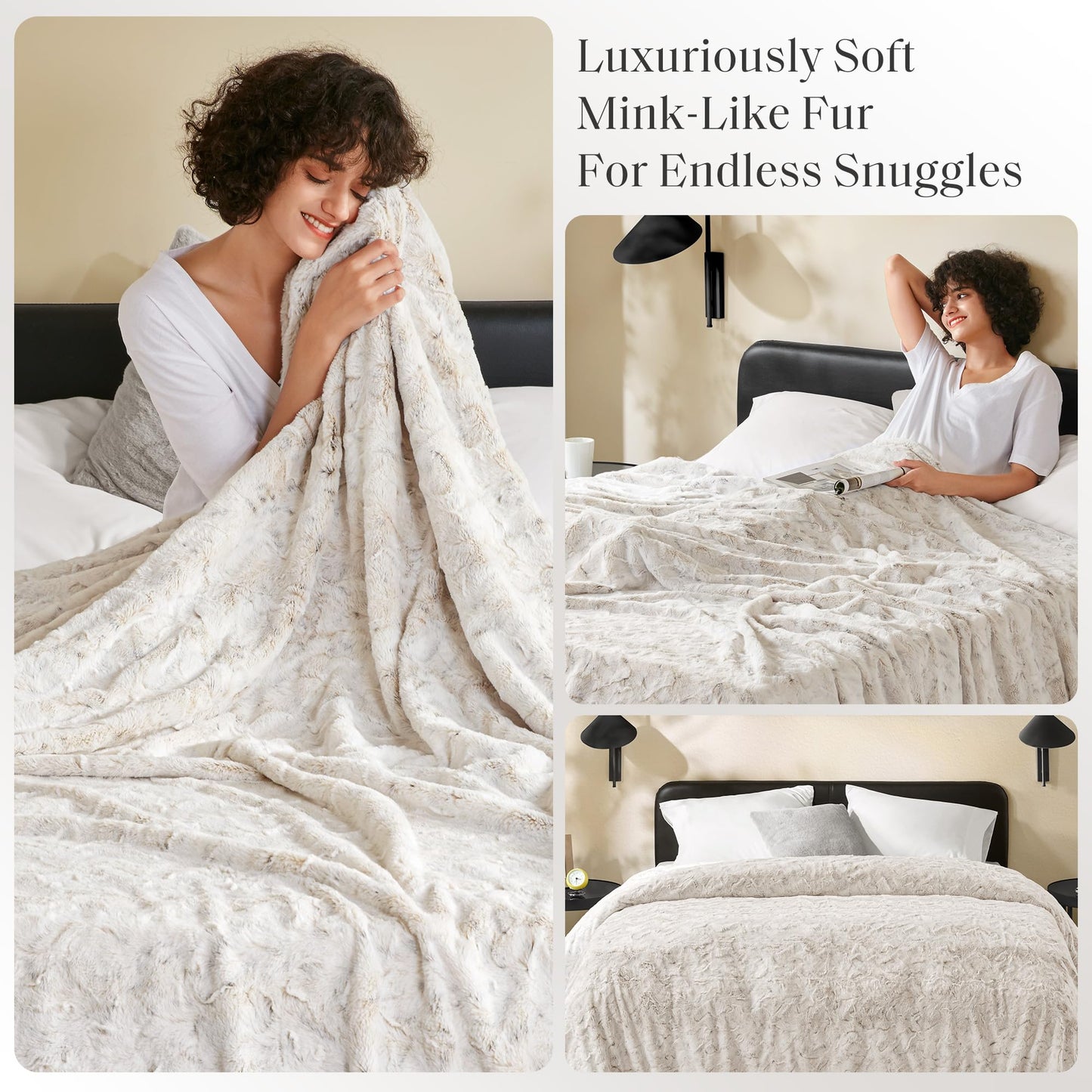 Madison Park Ultra-Soft Poly Fur Blanket Queen Size, Reversible Plush, All Season & Lightweight Queen Fuzzy Blanket for Bed, Couch & Sofa, Zuri, Full/Queen Snow Leopard