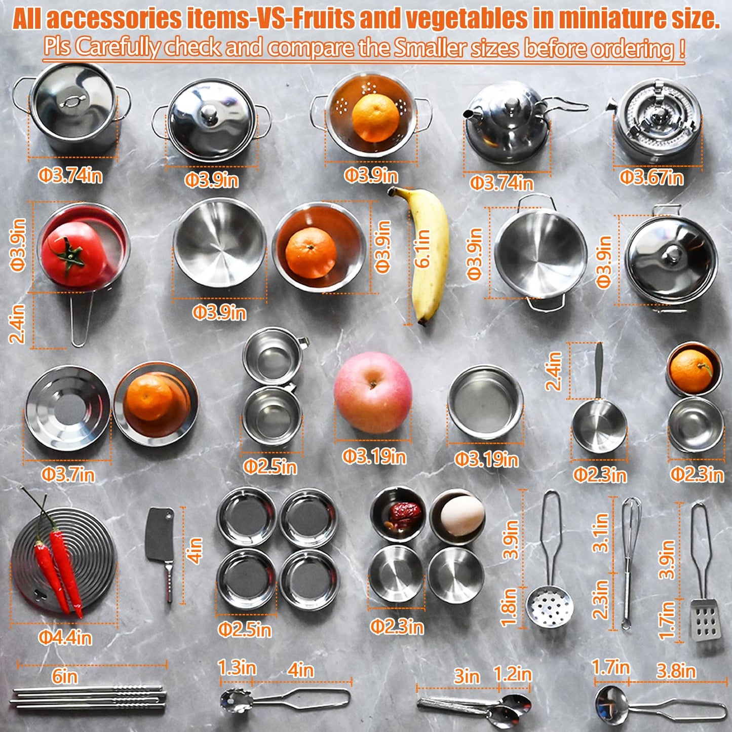 Mini Size Kids Kitchen Pretend Play Toys Accessories with Stainless Steel Cookware Pots and Pans Set,Classic Kitchen Accessories Cooking Utensils Set Tiny Role Play Cooking Play Toy for Kids Toddlers